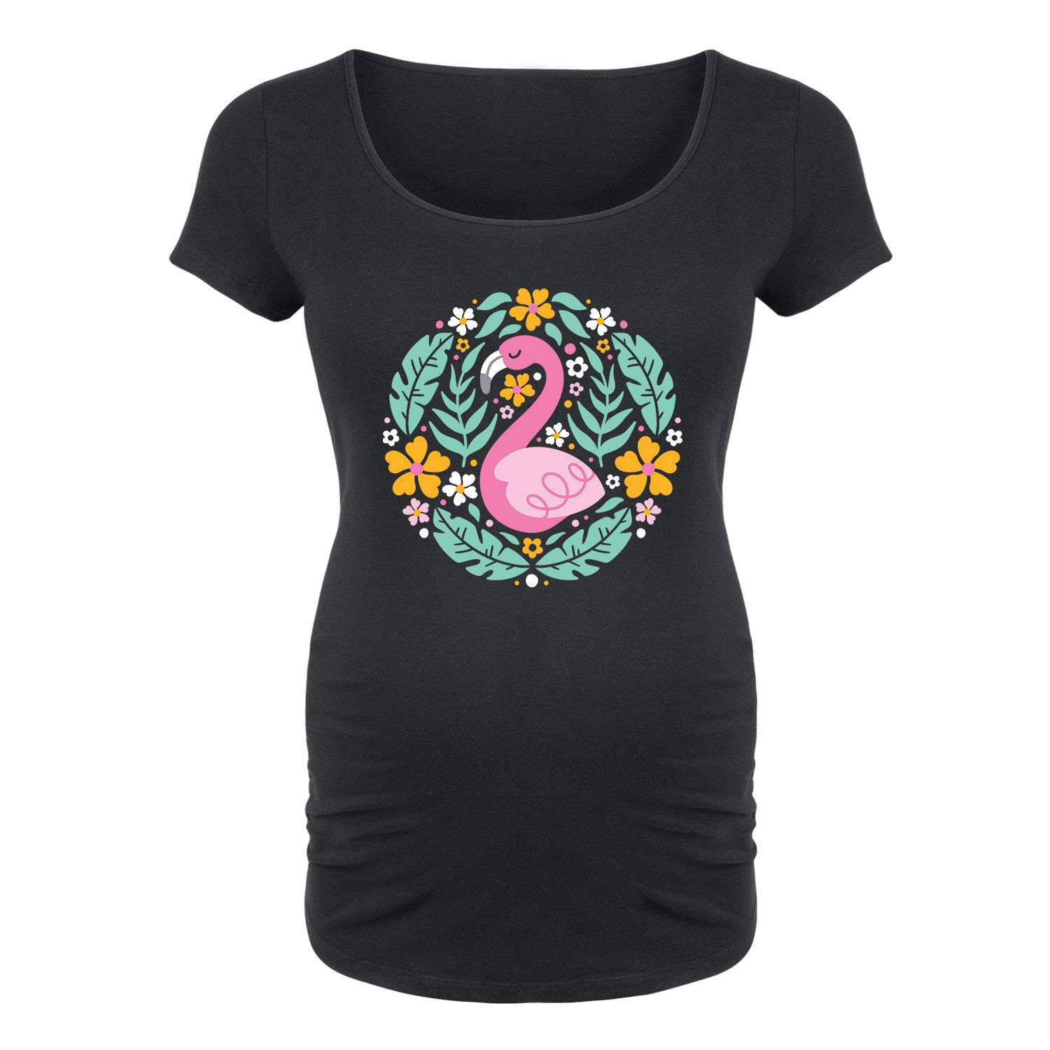 Bloom Maternity Scoop Neck T-Shirt - Scandinavian Flamingo Print Maternity Top - Soft Pregnancy Tee for Casual Wear & Baby Showers