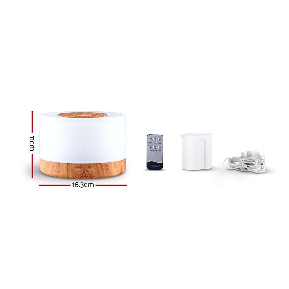 DEVANTI 500ml Aroma Diffuser with Remote Control - Wood Grain Essential Oil Humidifier, LED Night Light & Air Purifier for Home, Office, Yoga & Spa Relaxation