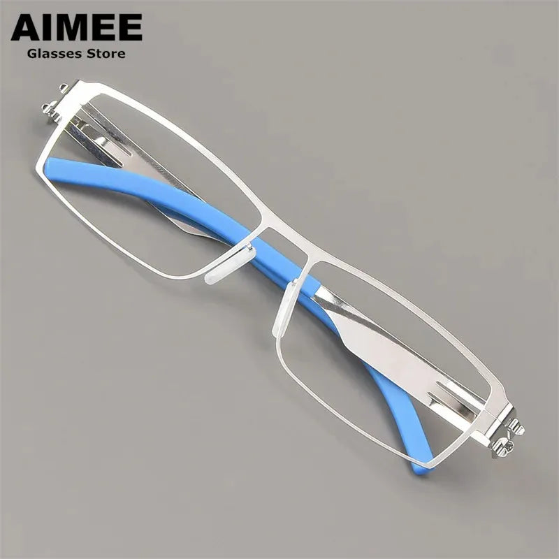 Aimee Unisex Full Rim Square Screwless Steel Eyeglasses Frame 1180 - Lightweight Durable Glasses for Men & Women - Perfect for Reading, Work, and Everyday Use
