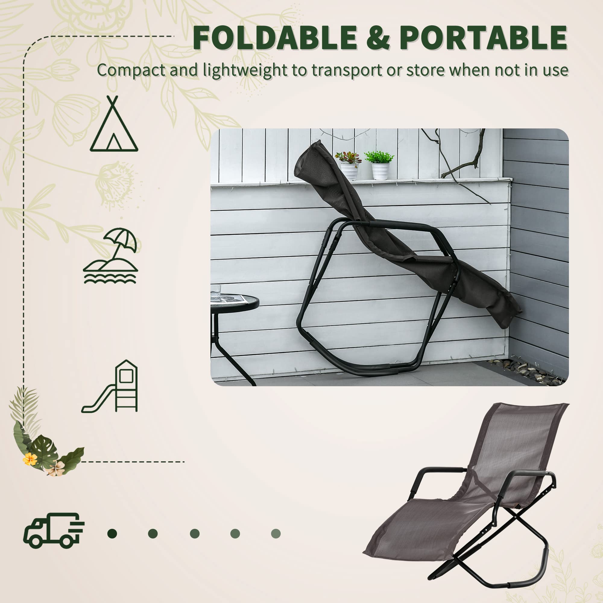 Outsunny Outdoor Folding Rocking Chair - Portable Zero Gravity Lounge Chair with Armrests for Patio, Lawn, Beach & Pool - Comfortable Foldable Chaise Lounge for Sunbathing, Relaxing & Tanning - Perfect for Backyard, Garden & Vacation Use