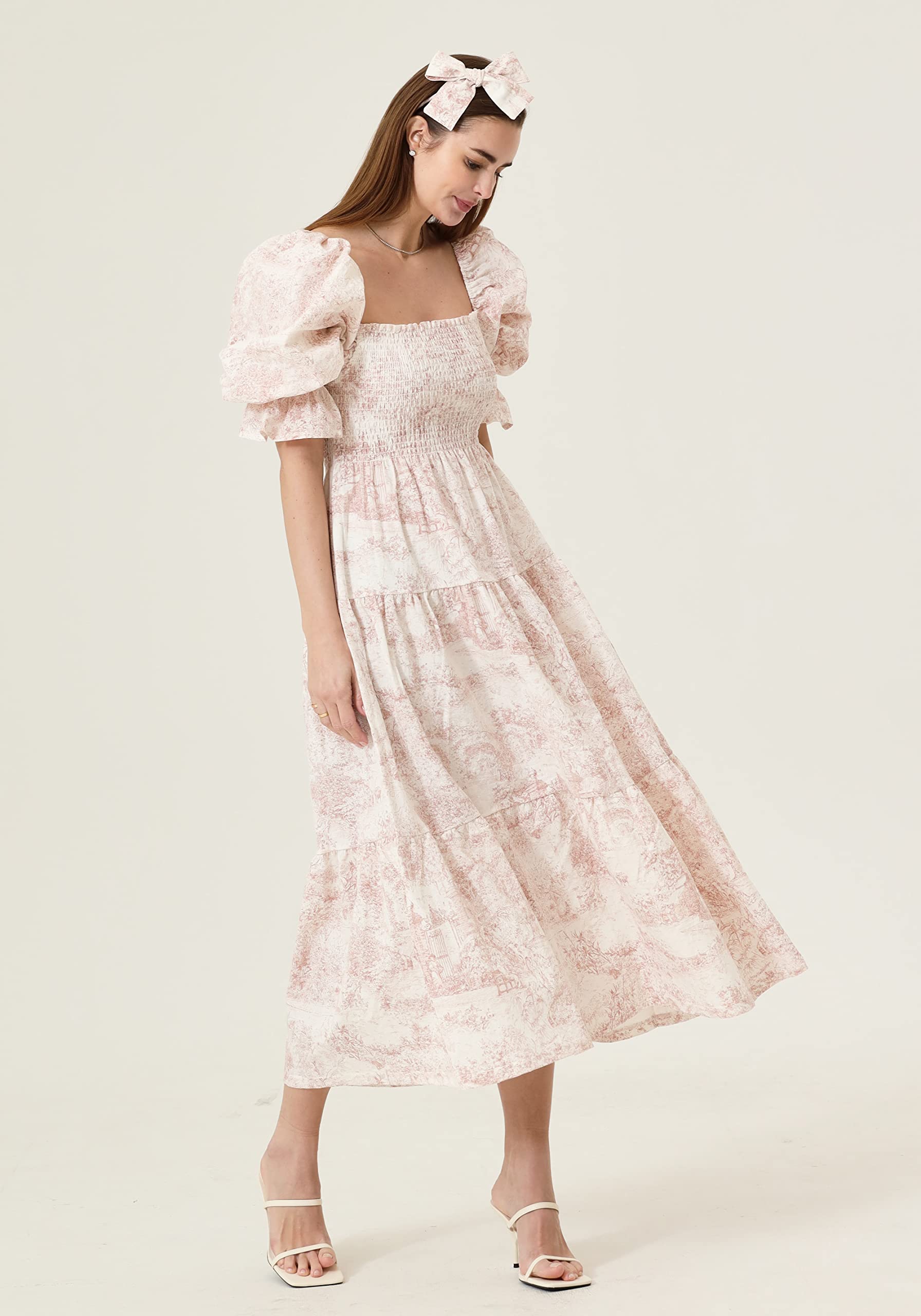 Women's Cotton Linen Maternity Dress - Floral Maxi Pregnancy Gown for Baby Shower & Casual Wear | Comfortable Nursing Dress for Expecting Mothers