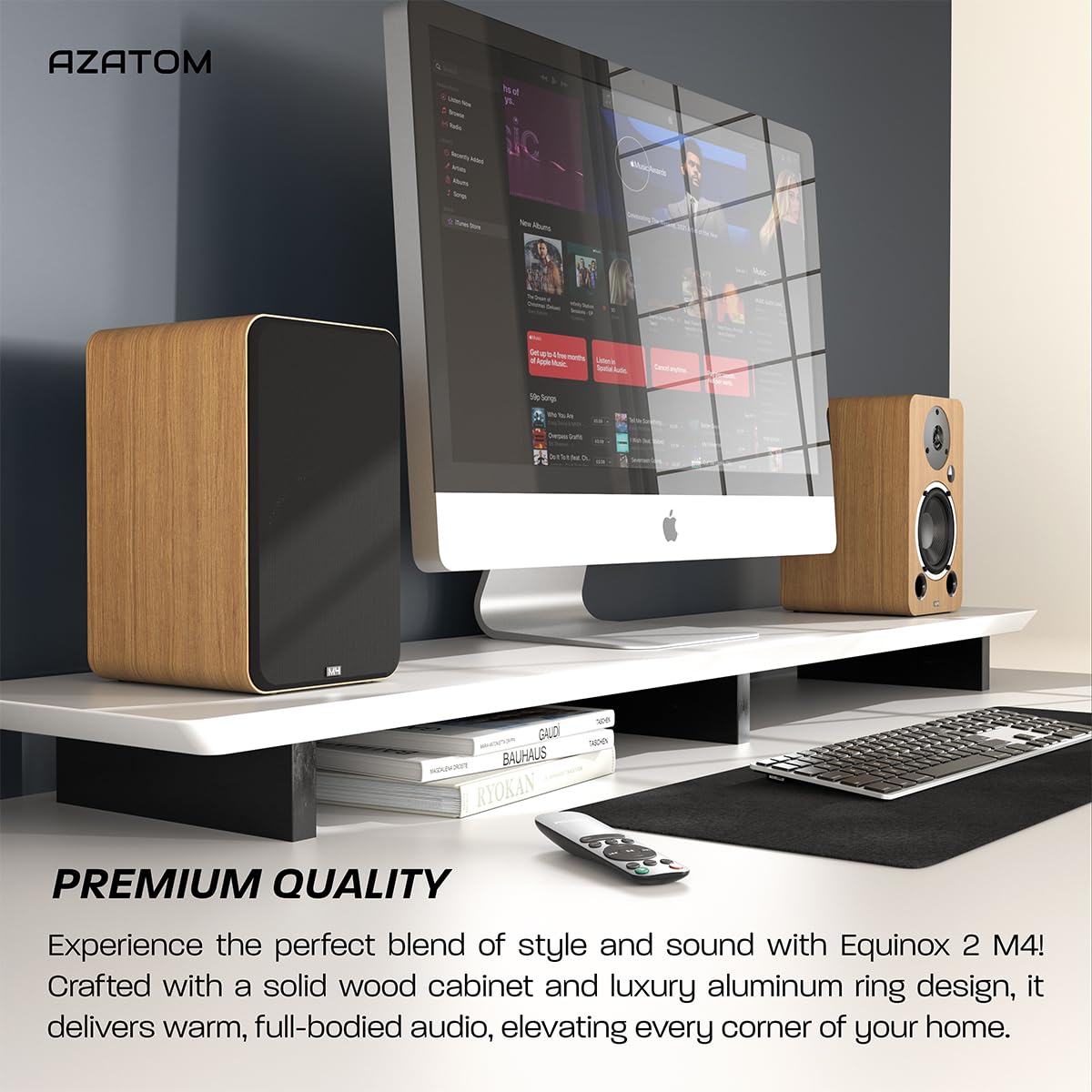 AZATOM Equinox 2 M4 Powered Bookshelf HiFi Speakers - 2.0 Active Bluetooth/Wired Wooden Enclosure (80W, Oak) - Perfect for Music, Home Theater, Gaming, Vinyl Records, PC & Laptop Audio - Ideal for Living Rooms, Home Offices & Entertainment Spaces