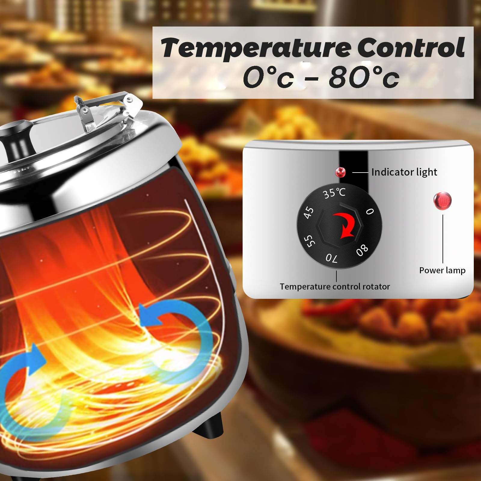10L Commercial Electric Buffet Food Warmer - Stainless Steel Soup Warmer for Restaurants, Catering & Buffets - Keep Food Hot for Hours