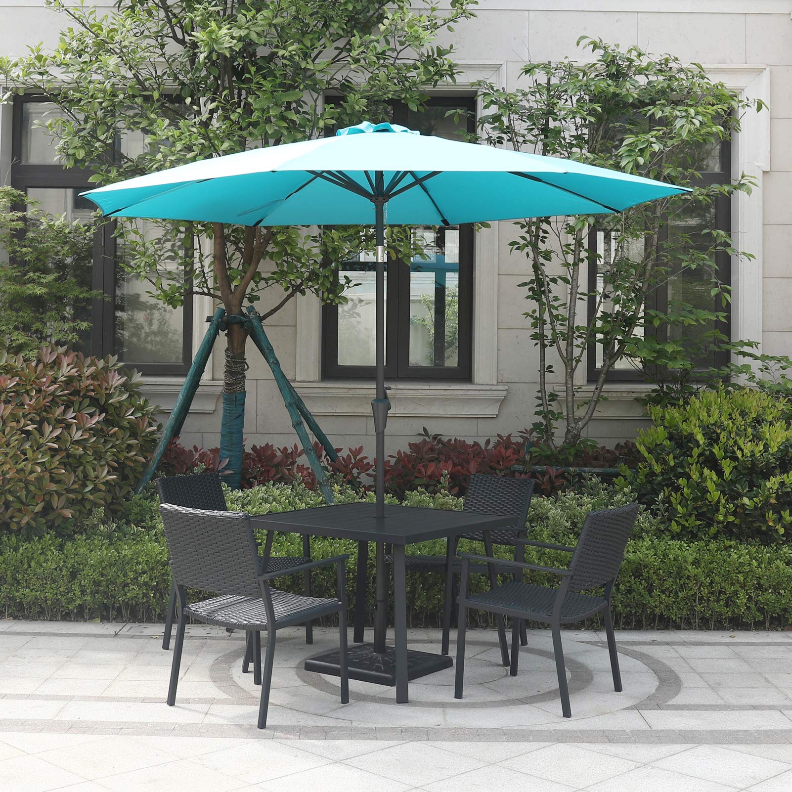 Outdoor Dining Table with Umbrella Hole - Square Metal Patio Table for Backyard, Garden, Poolside - Weather-Resistant Black Finish - Perfect for Outdoor Entertaining & BBQ Parties