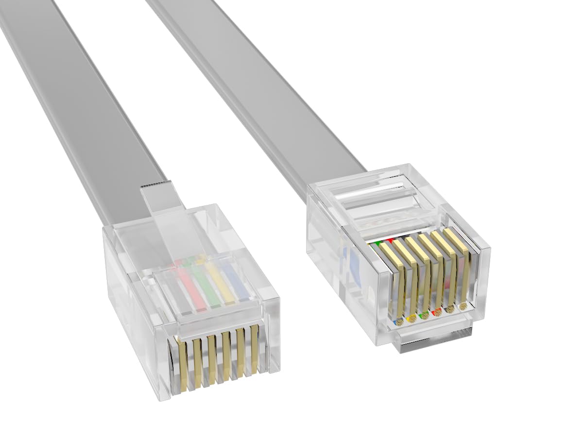CableLeader 14ft RJ-12 6P6C Modular Phone Cable - Gold-Plated Flat Telephone Cord for Data, Voice & Fax - Straight Wiring - Ideal for Home Office, Business Phones, and Fax Machines