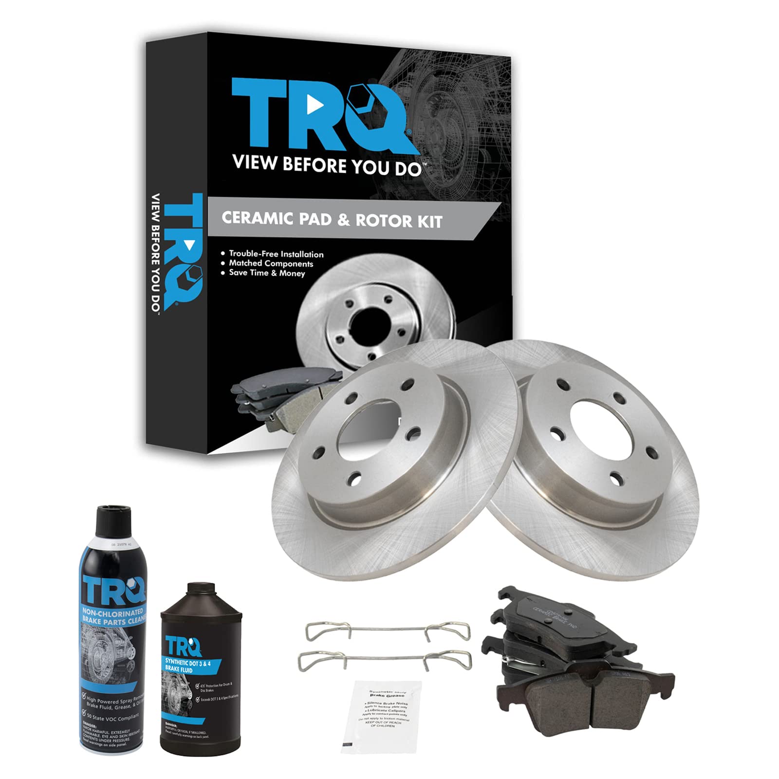 TRQ Rear Brake Pad and Rotor Kit with Ceramic Brake Pads - Compatible with 2004-2005 Mazda 3 - Perfect for City Driving and Highway Commuting