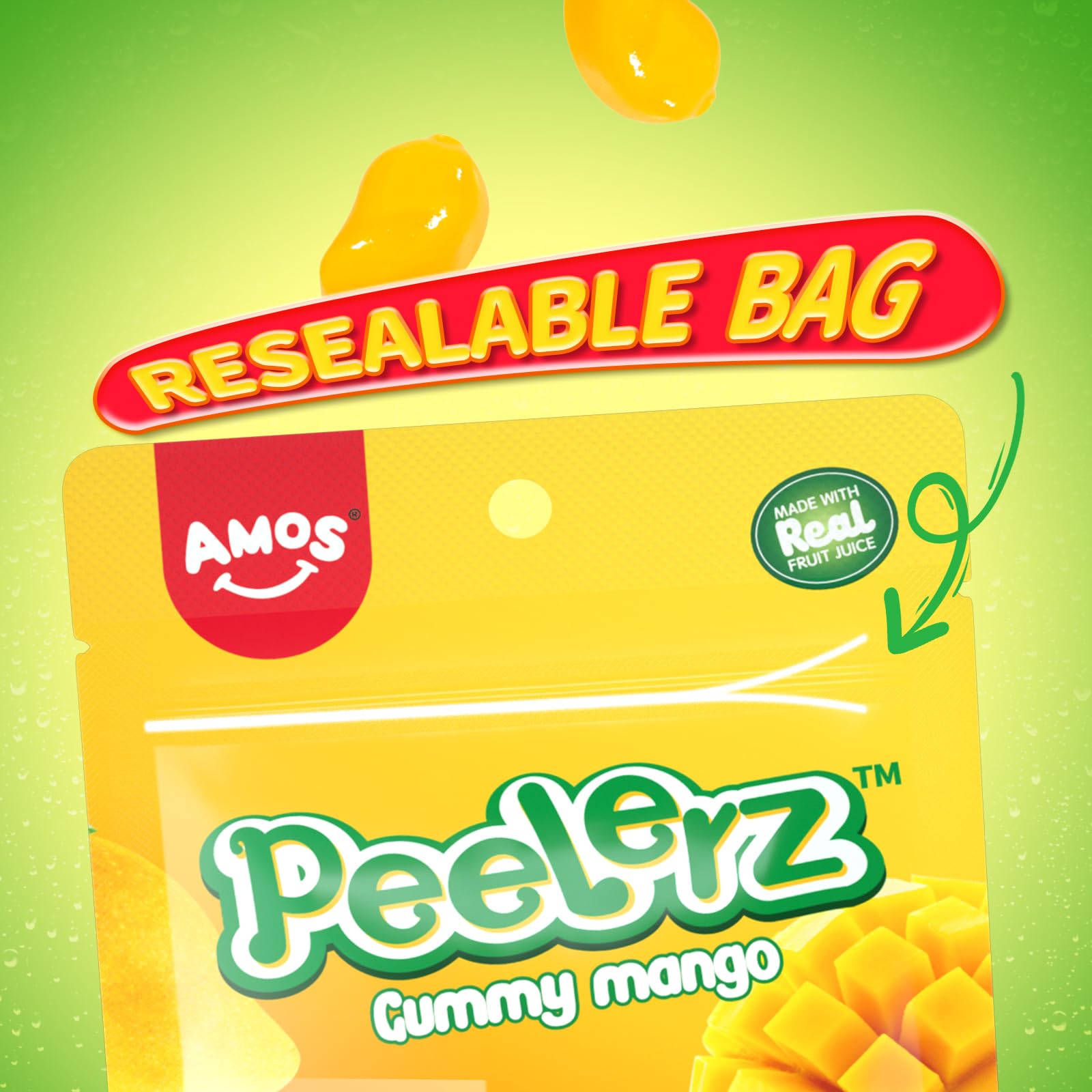 Amos Peelerz Mango Gummy Candy - 2.19oz Resealable Bag of Peelable Gummy Treats | Sweet Valentine's Day Gift Idea | Perfect for Parties, Snacking & Gifting