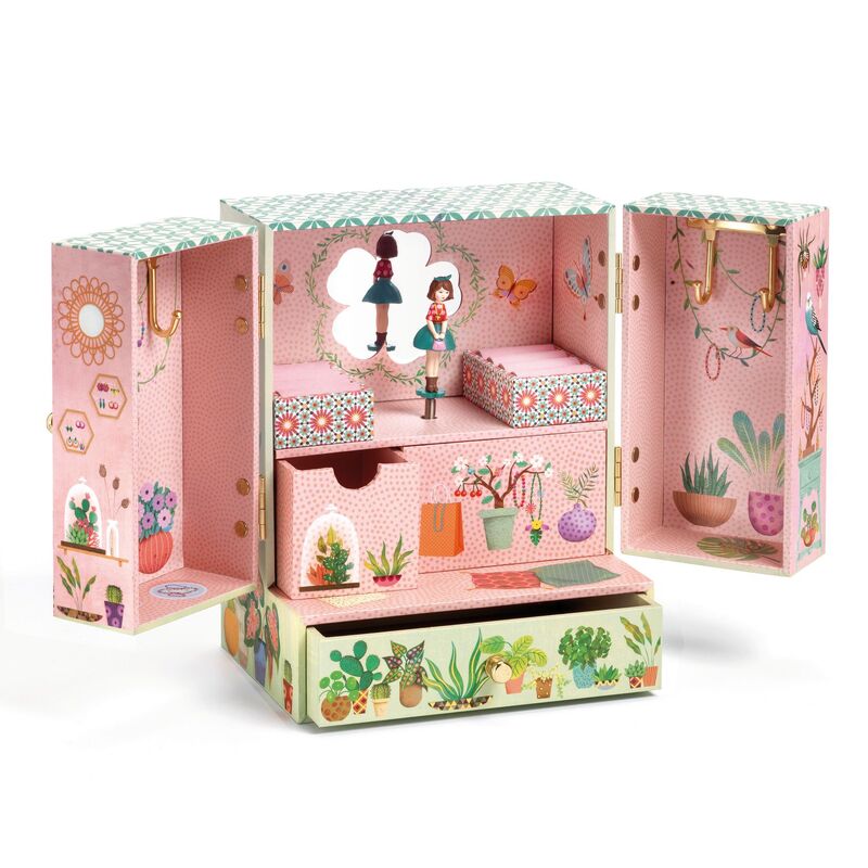 Djeco Secret Garden Music Box - Handcrafted Wooden Musical Jewelry Box with Delicate Floral Design - Perfect for Gifts, Home Decor, and Keepsake Storage
