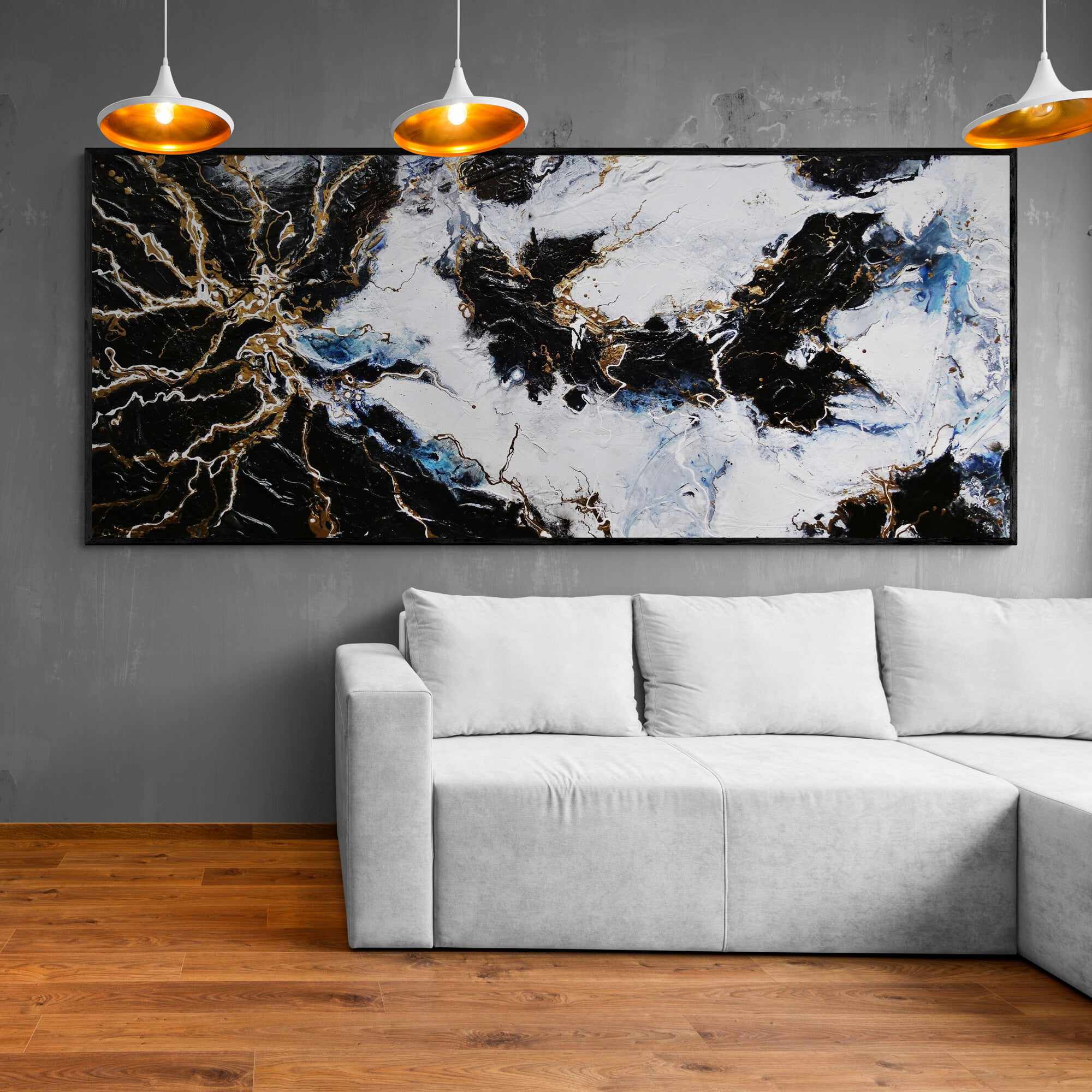 Golden Rapture 240x100cm Black White Gold Textured Abstract Canvas Art - Modern Wall Decor for Living Room, Bedroom & Office