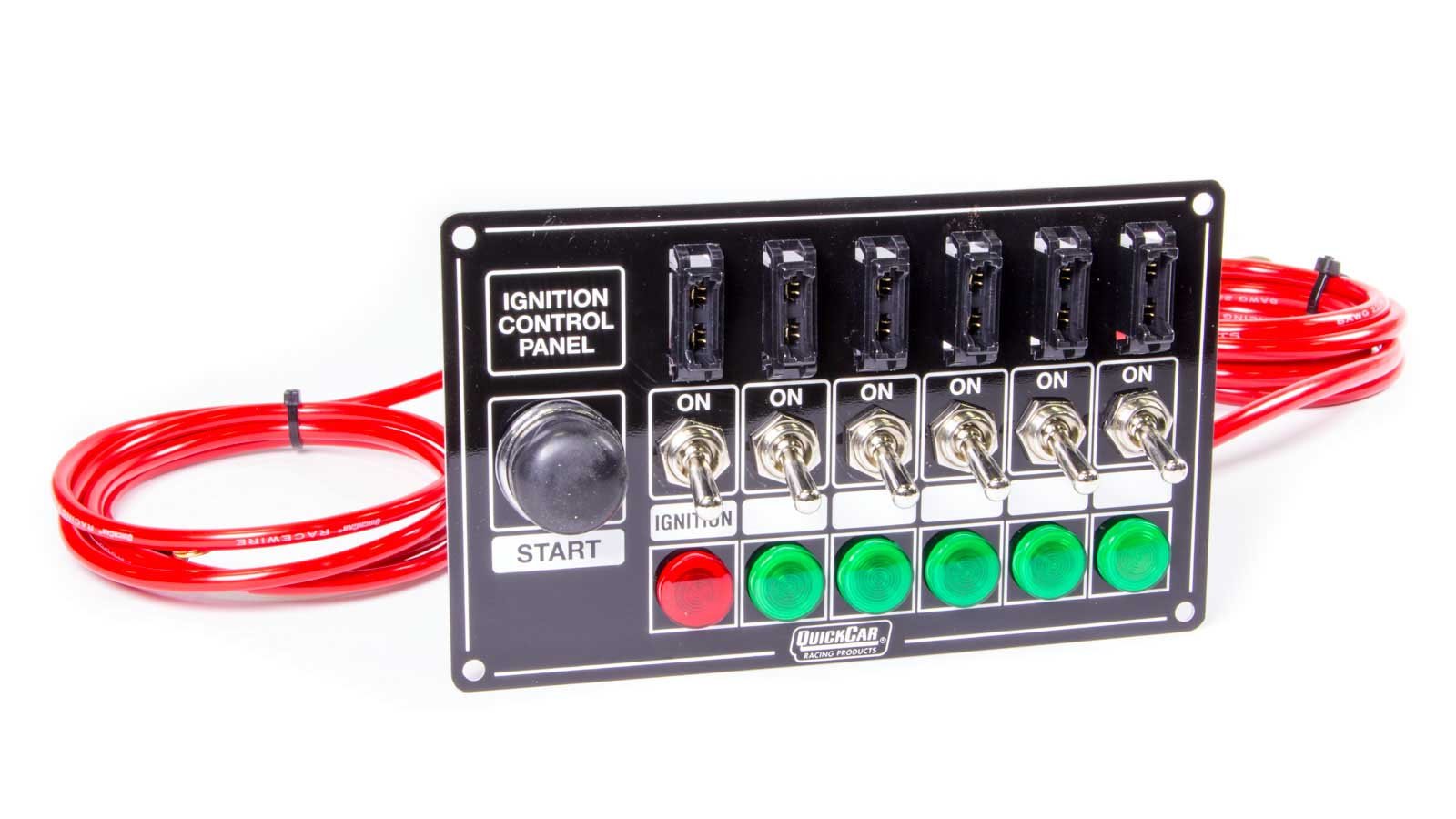 Quickcar Racing Products 50-864 Black Fused Ignition Panel with Start Button & LED Lights for Drag Racing, Hot Rods, and Custom Car Builds