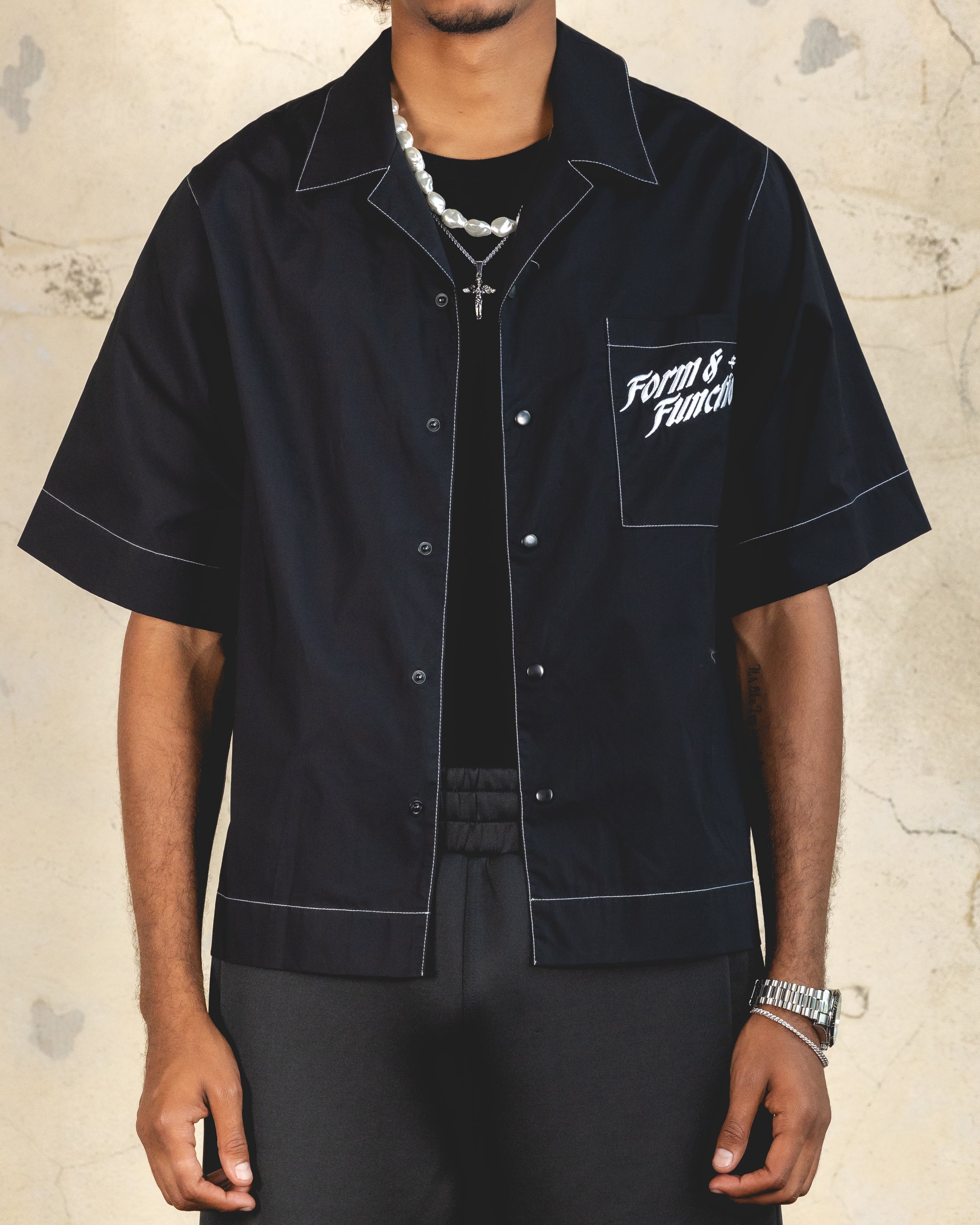 404 Form and Function Men's Button Up Shirt - Classic Black Dress Shirt for Business Casual & Office Wear