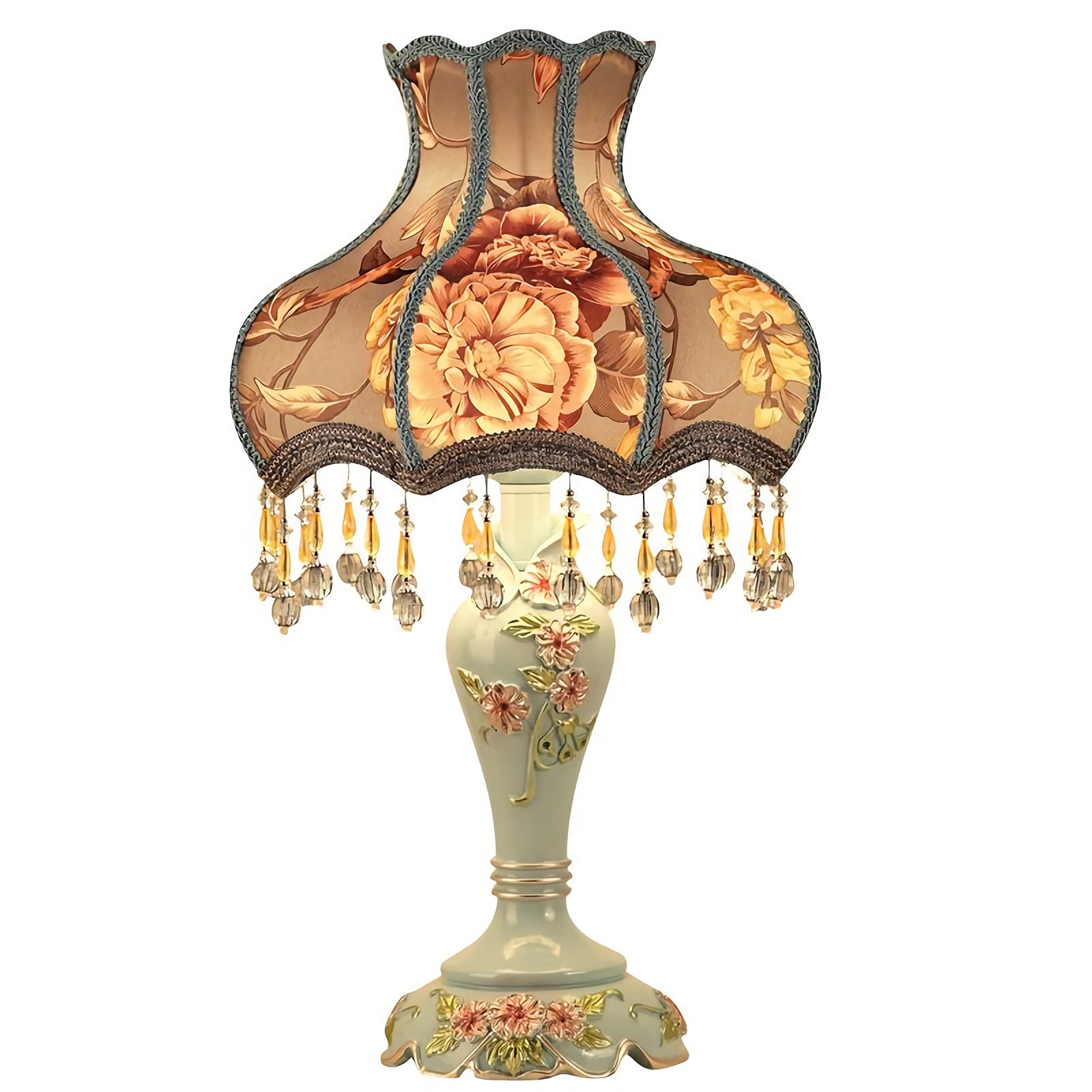 Vintage Art Deco Resin Table Lamp - Mid-Century Modern Rustic Desk Lamp with Fabric Bell Shade, Blue Princess Style for Reading & Bedside Lighting | Perfect for Living Room, Kids Room, Office, Study, Bedroom & Dorm Decor | Creates Cozy Ambiance for Evening Reading & Relaxation