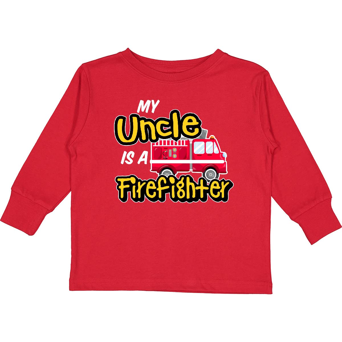 Inktastic My Uncle is a Firefighter Toddler Long Sleeve T-Shirt - Cute Fire Truck Design for Playdates, Birthday Parties & Family Events