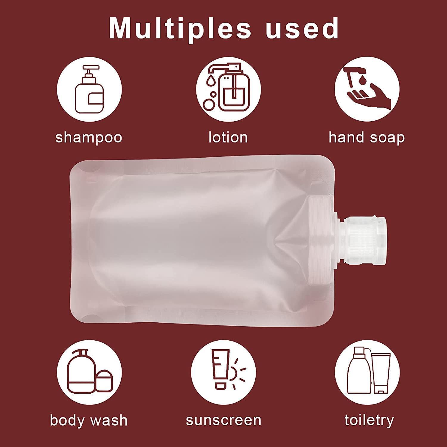 FELOFIX White Refillable Travel-Size Squeeze Pouch - Leakproof Stand Up Cosmetic Containers for Toiletries, Lotion, Shampoo & Shower Gel (30ml/50ml/100ml) - Perfect for Air Travel, Gym Bag & Camping Essentials