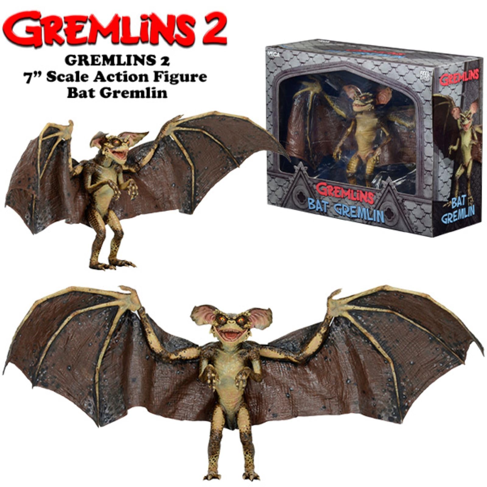 NECA Gremlins 2 Deluxe Bat Gremlin 6-Inch Action Figure with 18-Inch Wingspan & Display Stand - Collectible Movie Toy for Horror Fans, Gift for Gremlins Lovers - Perfect for Display, Collection & Role Play Scenes