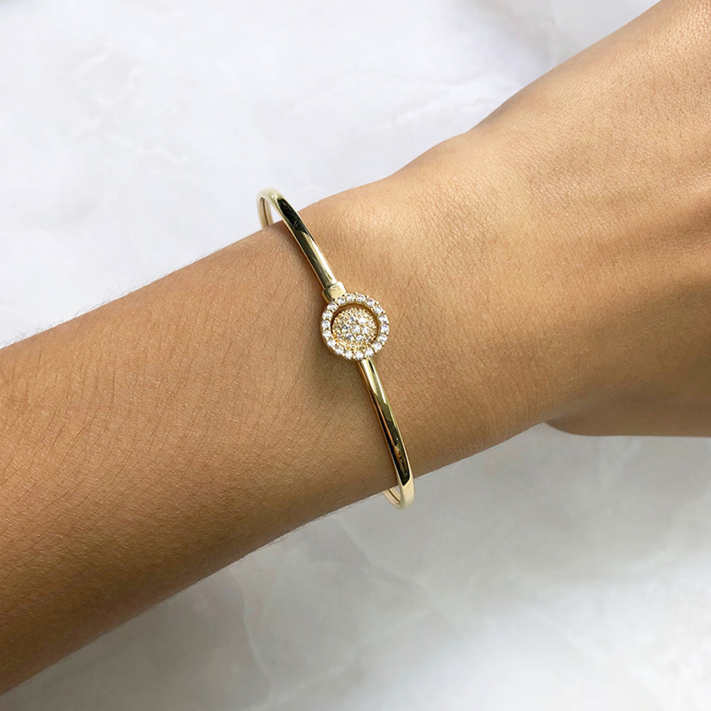 9ct Gold Silver Filled Cubic Zirconia Sunflower Power 2-Way Oval Bangle Bracelet (50x60mm) - Elegant Jewelry for Women, Perfect for Weddings, Parties & Everyday Wear