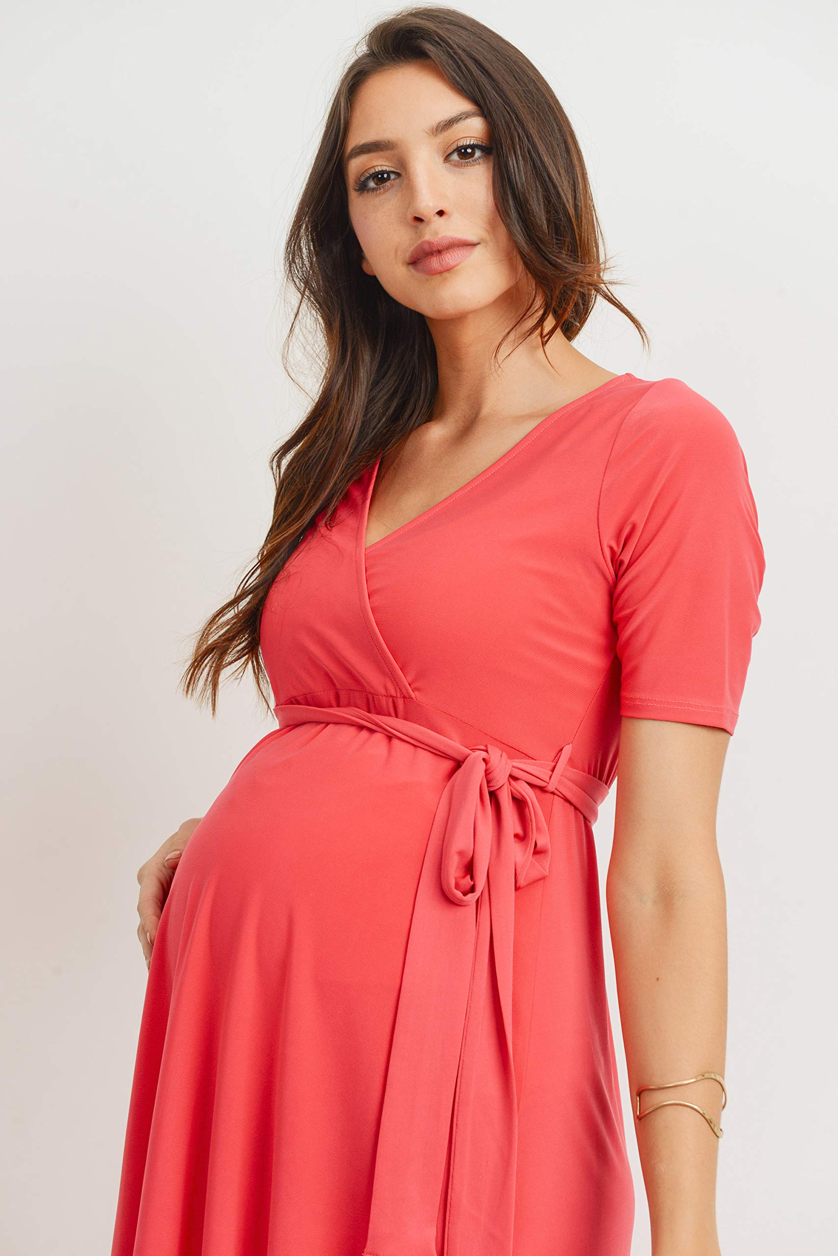 Stylish Women's Maternity Wrap Dress - Mid-Length with Adjustable Waist Belt | Perfect for Pregnancy, Nursing & Special Occasions