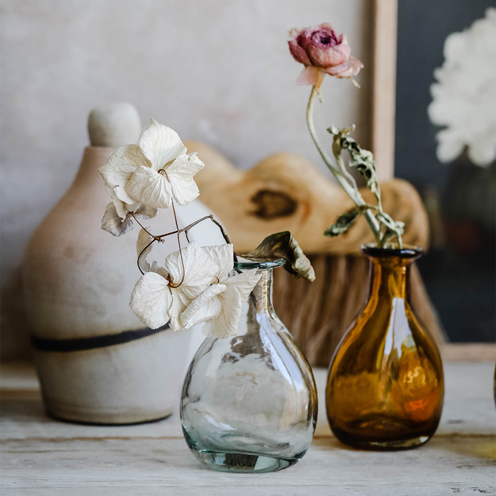 Handblown Glass Bud Vase - Small Amber Glass Vase for Flowers, Home Decor, Wedding Centerpieces & Table Decorations