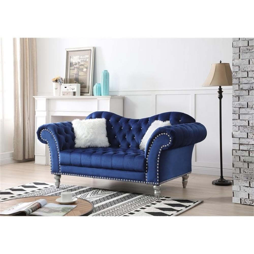 Glory Furniture Wilshire G0953A-L Blue Velvet Loveseat - Modern Small Sofa for Living Room, Apartment & Office