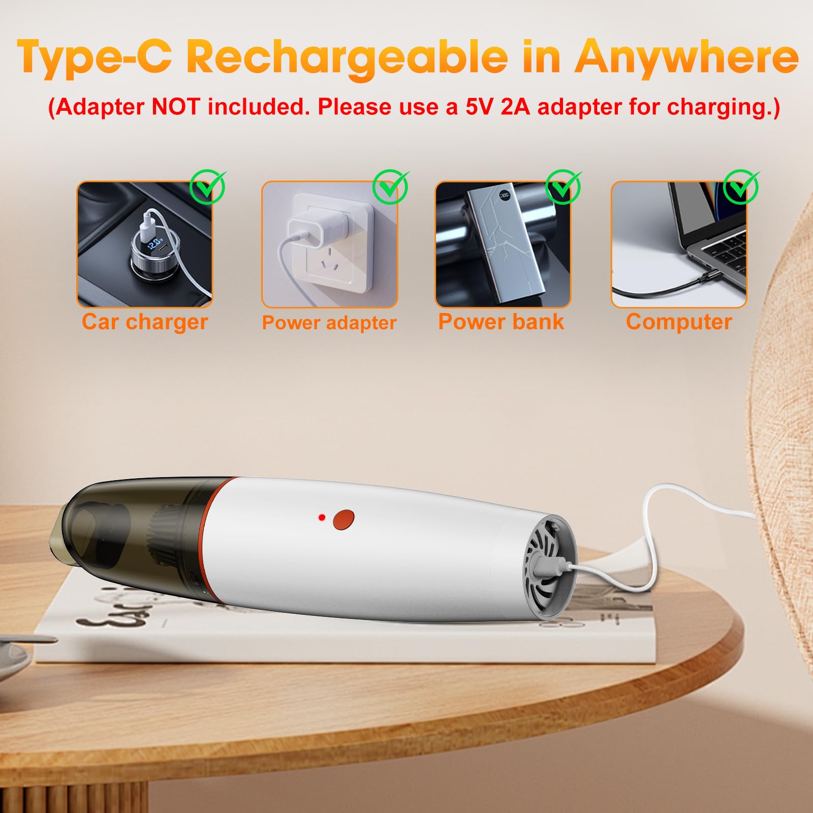 Portable Cordless Handheld Vacuum Cleaner - 20000PA Strong Suction, Rechargeable Mini Dust Buster for Car, Home & Office - Perfect for Cleaning Car Interiors, Keyboards, Sofas and Small Spaces