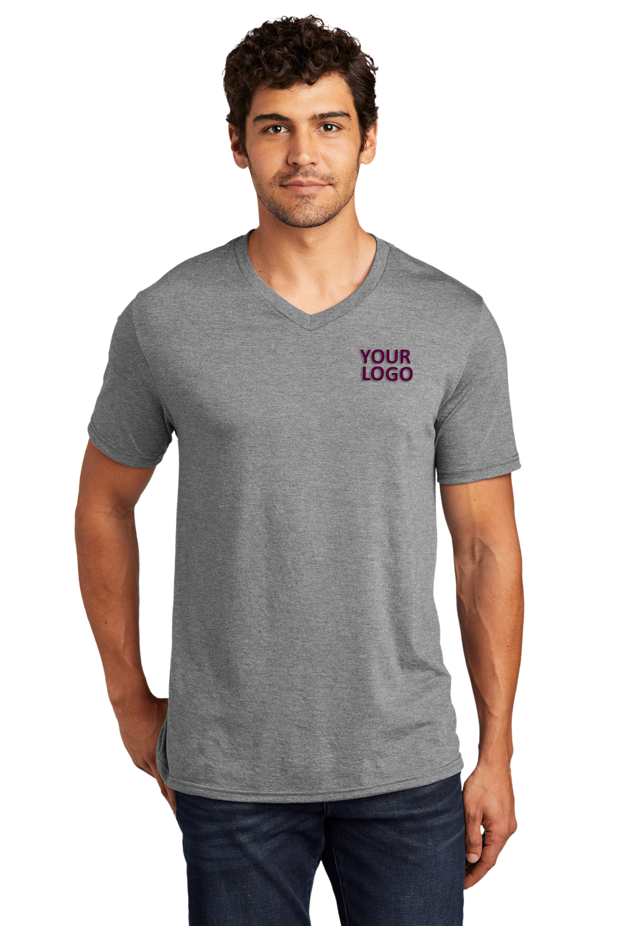 Custom Tri V-Neck T-Shirts for Men & Women - District Perfect Grey Frost Tee - Soft & Comfortable for Casual Wear, Gym & Everyday Outfits