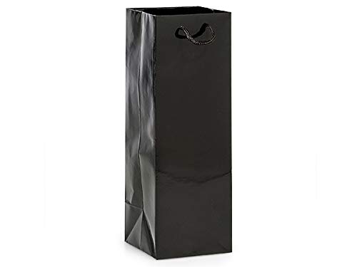 100 Pack Black Glossy Gift Bags 4.5x4.5x13 Inches - Elegant Wine Bags for Tall Candles, Kitchen Utensils, Party Favors & Holiday Gifts - Perfect for Weddings, Birthdays & Corporate Events