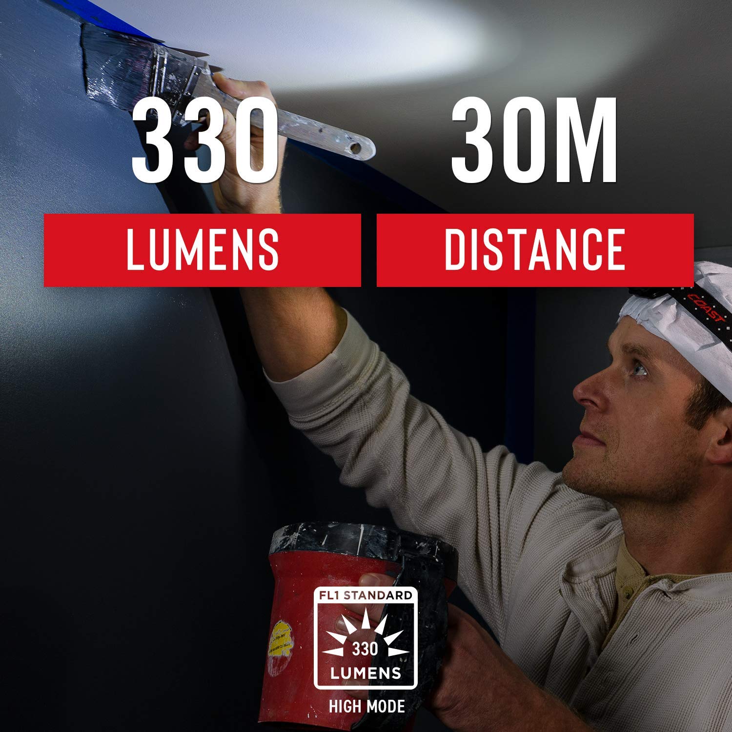 Coast® FL19 365 Lumen Dual Color LED Headlamp - White & Red Light, Includes Batteries & Hard Hat Clips (Black) - Perfect for Camping, Hiking, Construction Work & Emergency Use