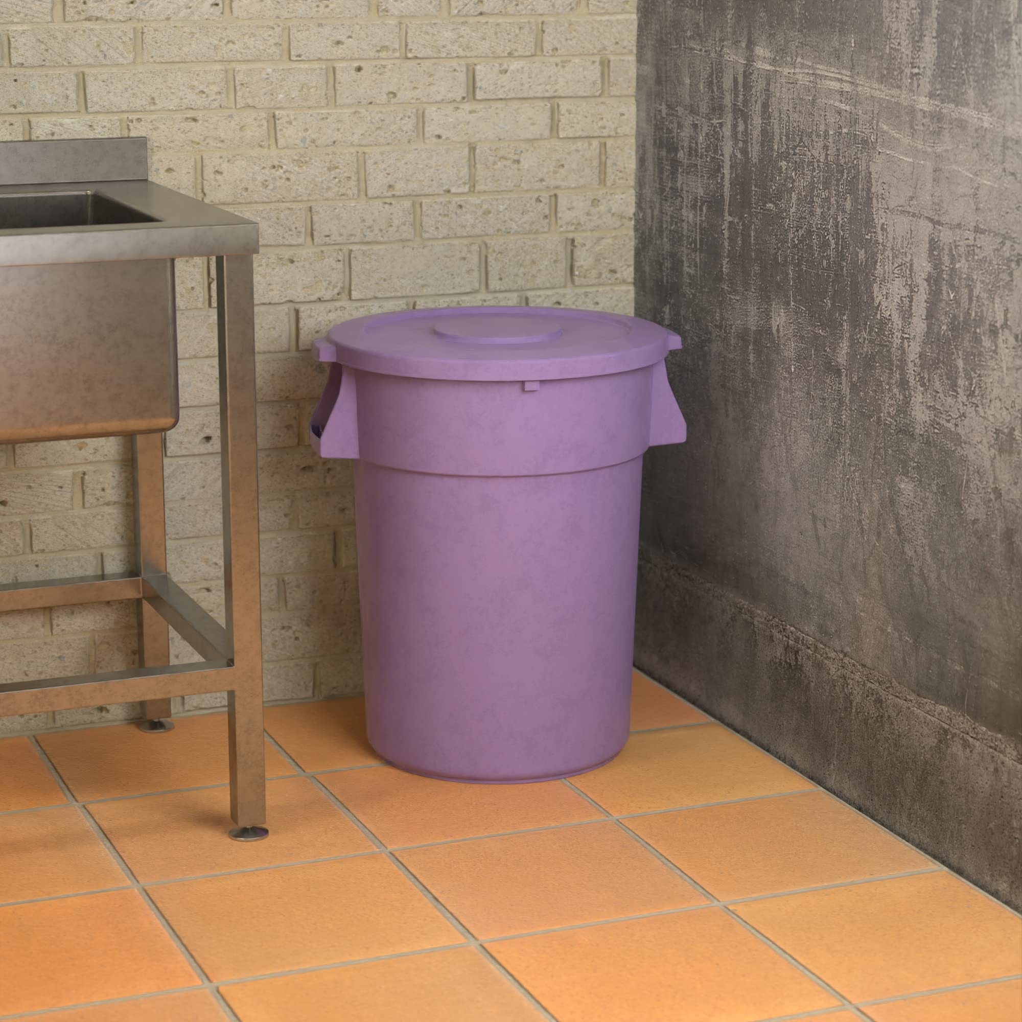 44 Gallon Purple Round Commercial Trash Can with Lid - Heavy Duty Waste Bin for Office, Restaurant & Outdoor Use