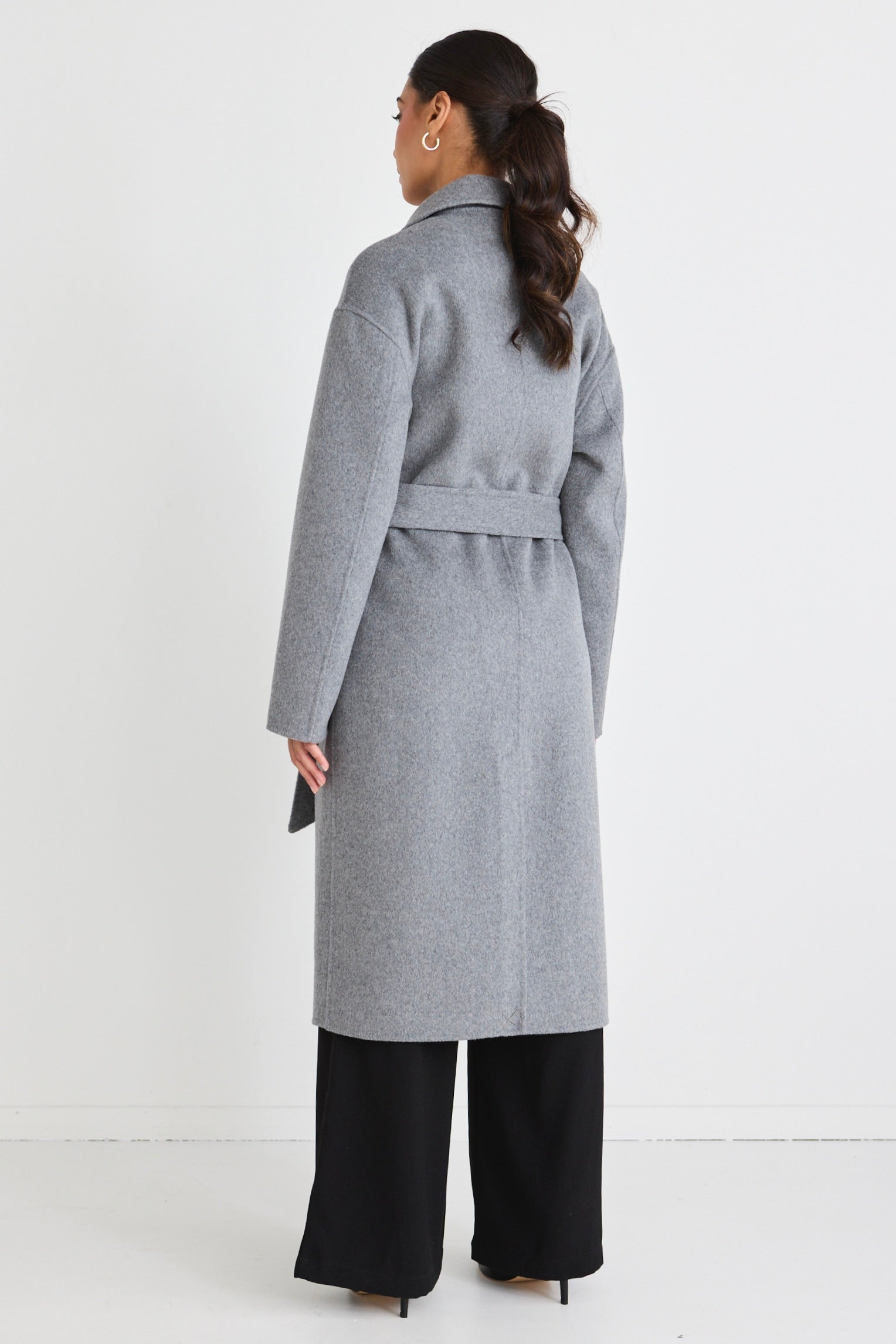 Geneva Charcoal Belted Trench Coat for Women - Stylish Long Wool Blend Overcoat with Belt - Perfect for Fall, Winter & Office Wear