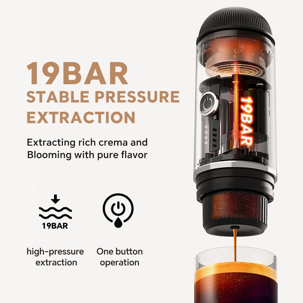 BENFUCHEN Portable Espresso Machine with USB-C Charging & Self-Heating - 19 Bar Mini Electric Coffee Maker for Travel, Camping, Hiking - Compatible with Ground Coffee & NESPRESSO Pods (Red) - Perfect for Outdoor Adventures & Office Use