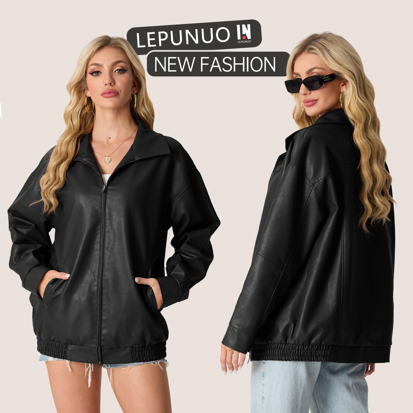 Lepunuo Women's Oversized Faux Leather Moto Jacket - Y2K Streetwear Biker Coat for Fall & Winter Fashion | Perfect for Casual Outings, Nightlife, and Urban Street Style