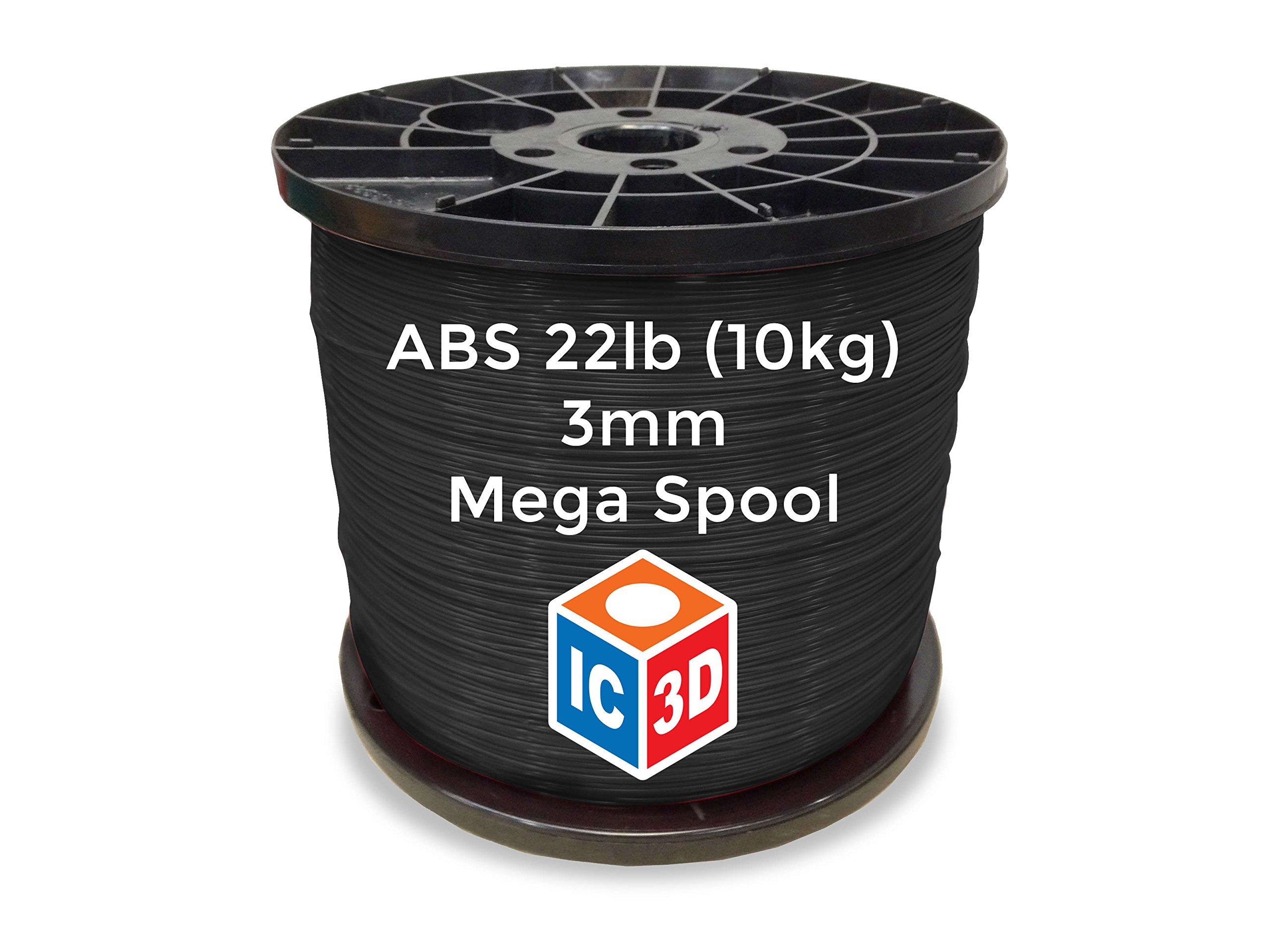 IC3D Black 2.85mm ABS 3D Printer Filament - 10kg Spool - High Precision +/- 0.05mm - Professional Grade 3D Printing Material - Made in USA - Perfect for Industrial Prototyping, DIY Projects & Educational Models
