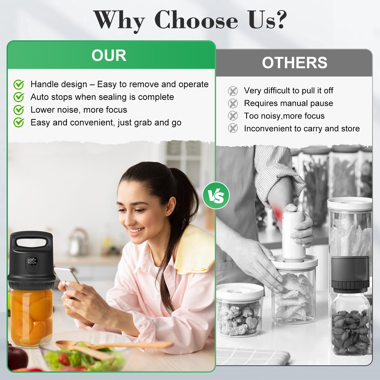 Automatic Mason Jar Vacuum Sealer - Smart Electric Food Preservation System for Wide & Regular Mouth Canning Jars | White & Black Options | Perfect for Meal Prep, Sous Vide, Dry Storage & Long-Term Food Preservation
