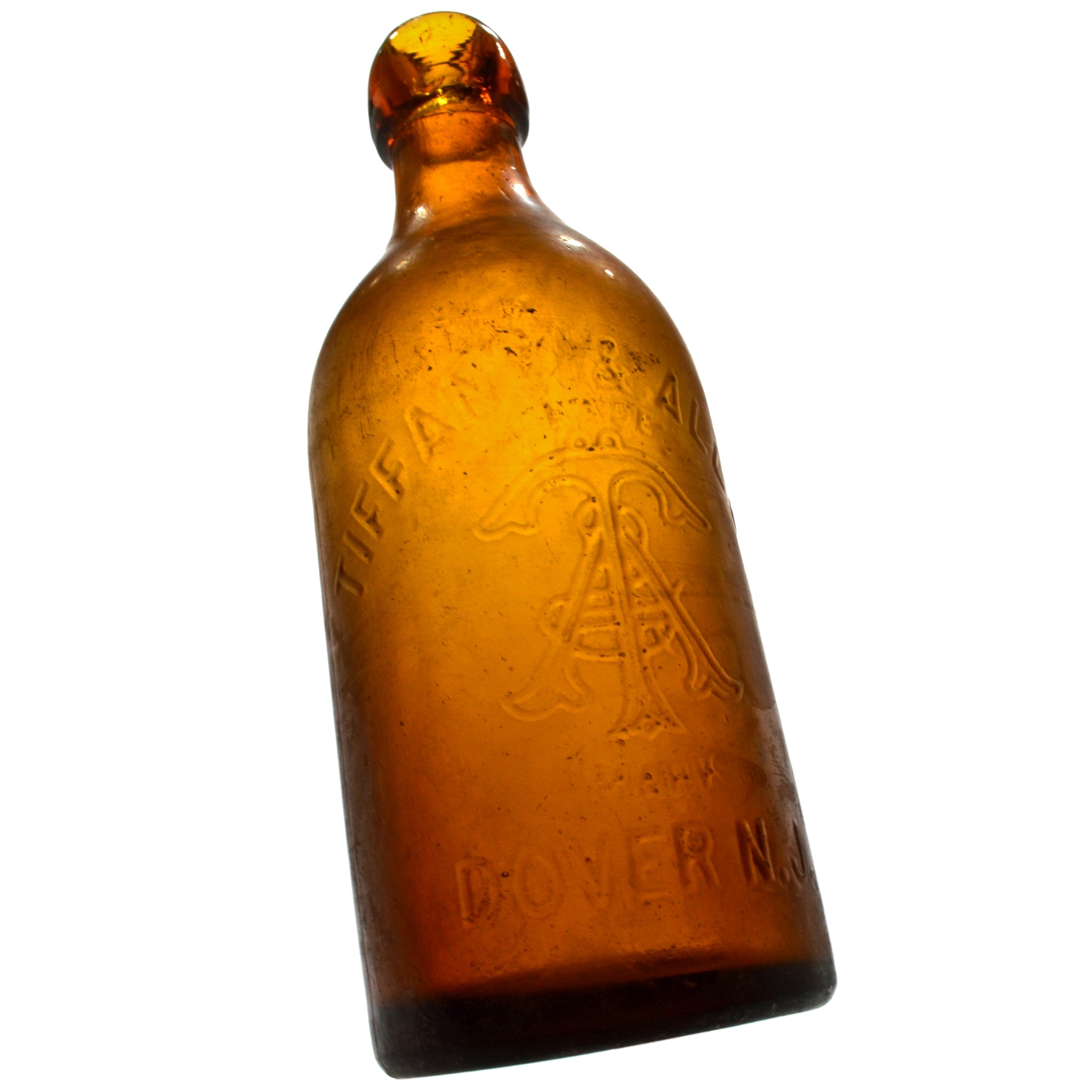 Antique Yellow Amber Blob Beer Bottle - Tiffany & Allen Golden Lager Dover NJ - Vintage Collectible for Home Decor & Bar Display