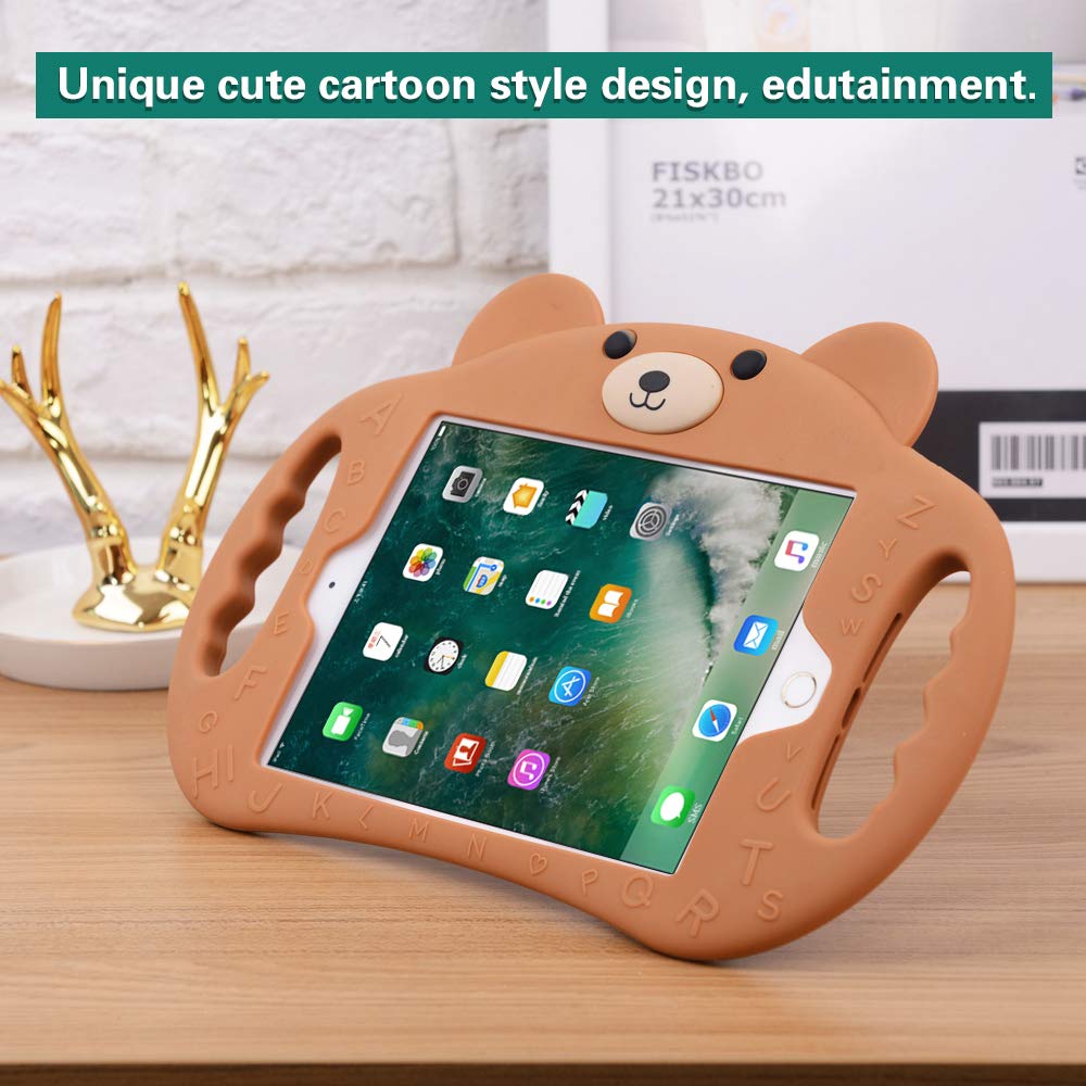 Shockproof Kids iPad Air 1/2 / iPad Pro 9.7 / 5th & 6th Gen Case - Heavy Duty Protective Silicone Cover with Handle Stand for Boys & Girls (Brown) | Perfect for School, Travel & Home Use