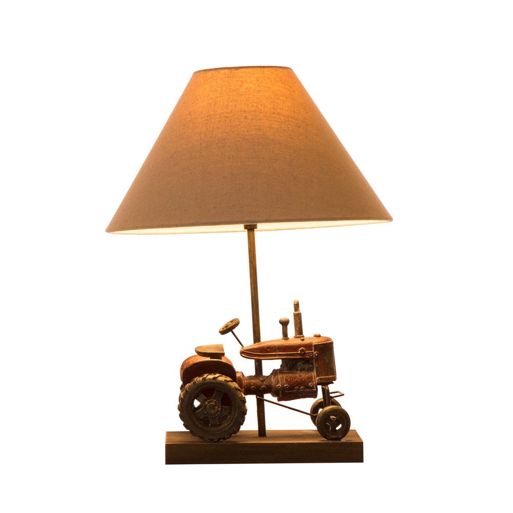 Farmhouse Style eUty Table Lamp with Burlap Shade - Rustic Tractor Design for Living Room, Bedroom & Nursery - Perfect for Boys, Girls & Home Decor