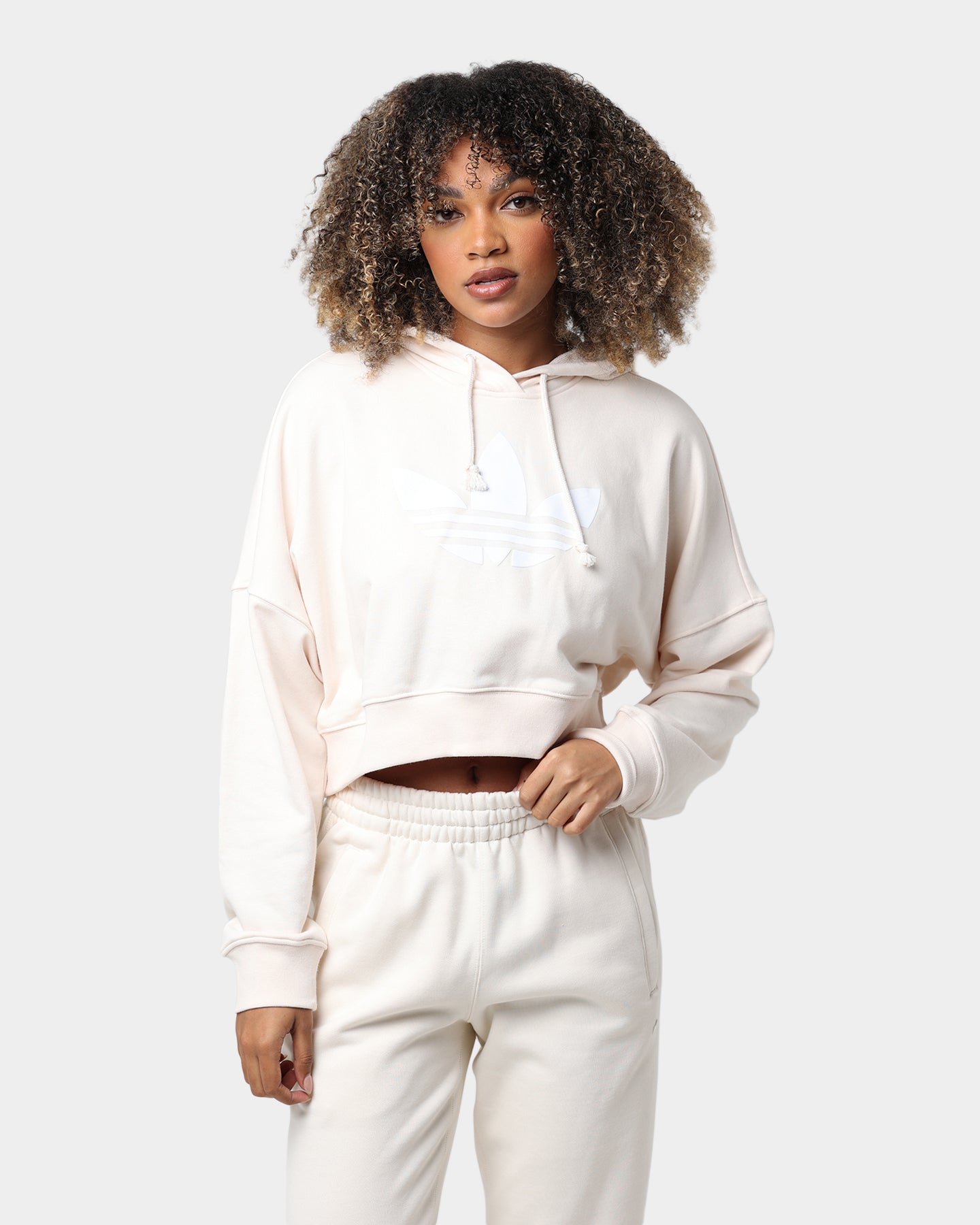 Adidas Women's Cropped Hoodie - Wonder White | Soft Fleece Pullover for Running, Yoga & Casual Wear