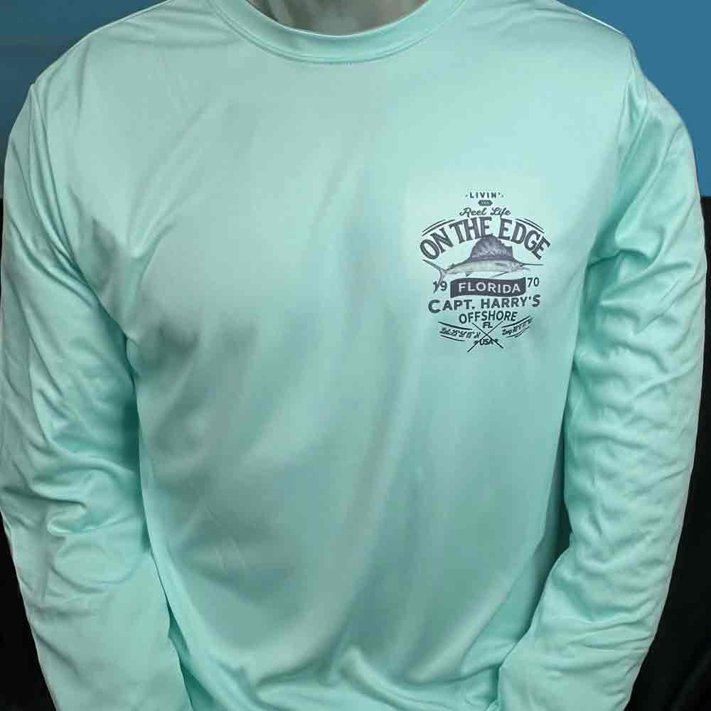 Capt Harry's Long Sleeve Seafoam Beeline Sailfish Performance Shirt - Moisture Wicking Fishing & Outdoor Activewear for Men