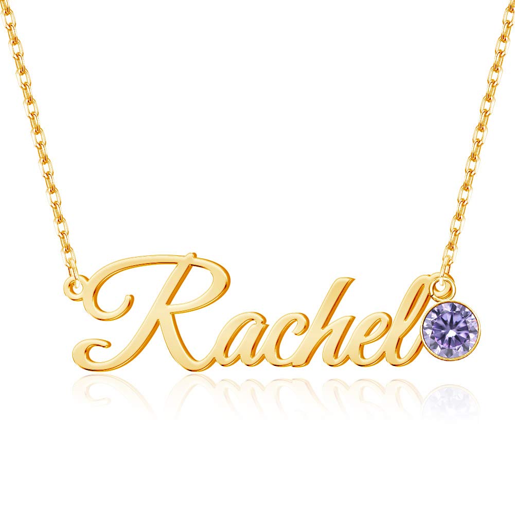 Shinelady Personalized 18K Gold Plated Name Necklace with Heart Charm & Birthstone - Custom Engraved Jewelry Gift for Women, Mom, Wife - Perfect for Anniversaries, Birthdays & Valentine's Day