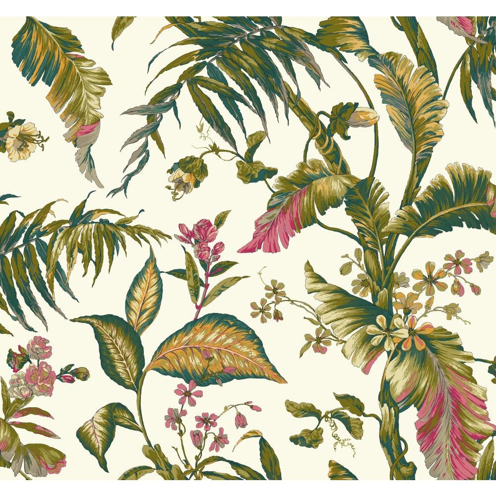 York Wallcoverings Tropics Fiji Garden Removable Wallpaper - White, Teal, Aqua, Pink, Magenta, Yellow, Green | Tropical Botanical Peel & Stick Wallpaper for Bedroom, Nursery, Living Room Decor