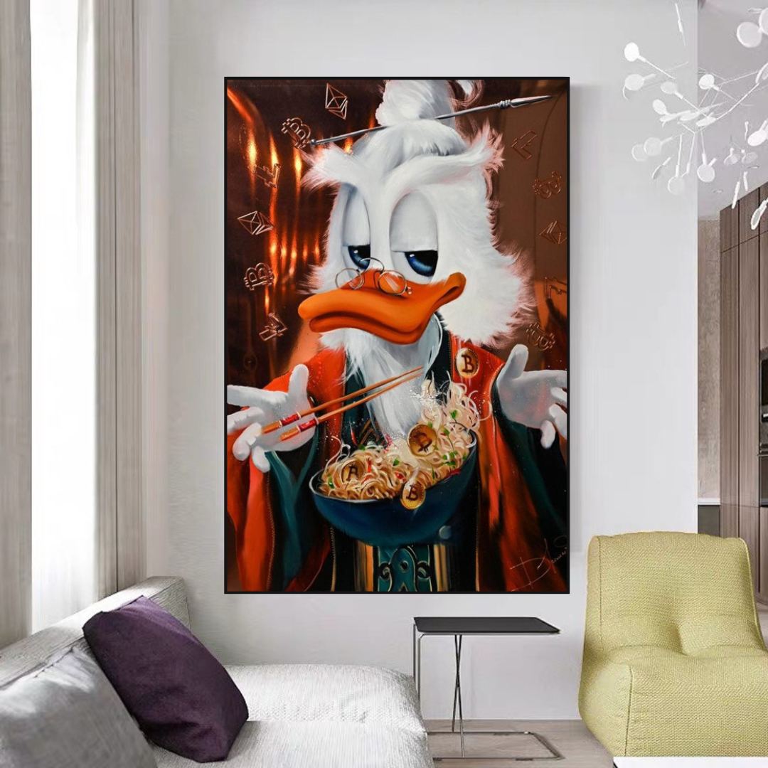 Scrooge McDuck Money Magician Millionaire Canvas Wall Art - Disney Duck Cartoon Painting for Home Office Decor, Gift for Disney Fans & Collectors