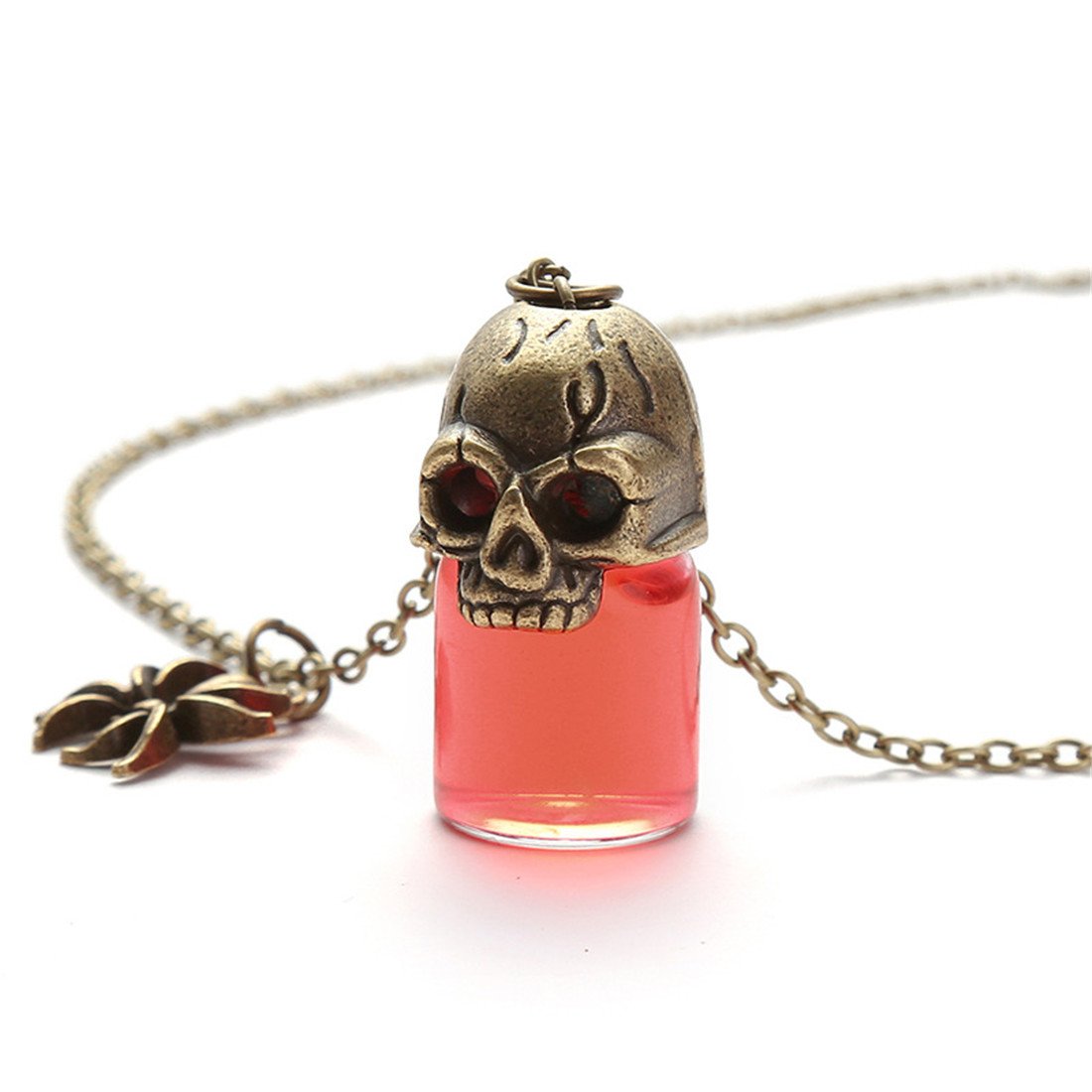 Gothic Skull Glass Bottle Necklace - Potion Bottle Pendant with Blood Vial Design - Unique Gothic Jewelry Gift for Women - Perfect for Halloween, Cosplay, and Dark Fashion Accessories