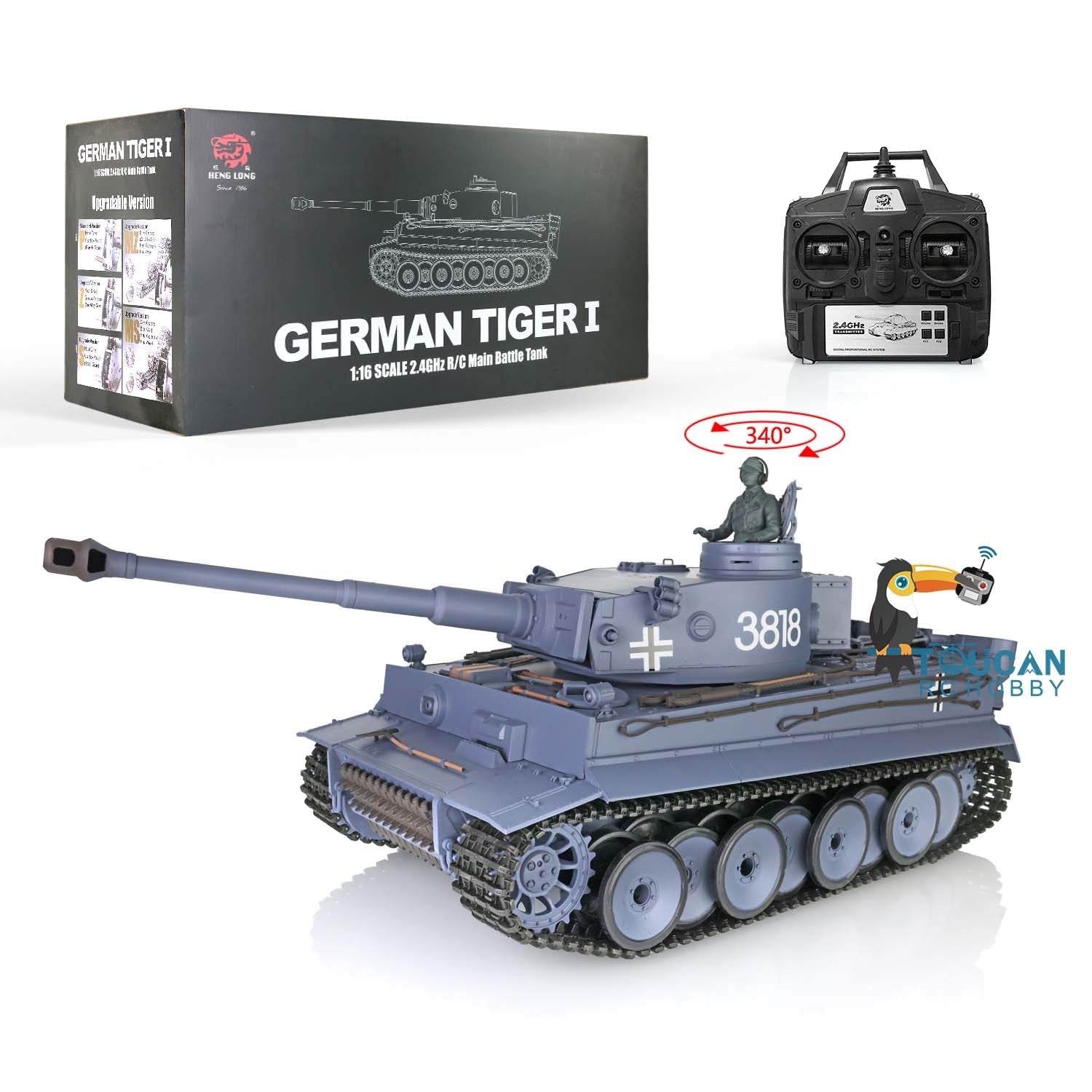 1/16 Scale Henglong German Tiger I RTR RC Tank - 2.4Ghz Remote Control, Smoke & BB Unit, Infrared Combat System (Model 3818) | Fast Free Shipping | Perfect for Military Enthusiasts, Collectors & RC Battles