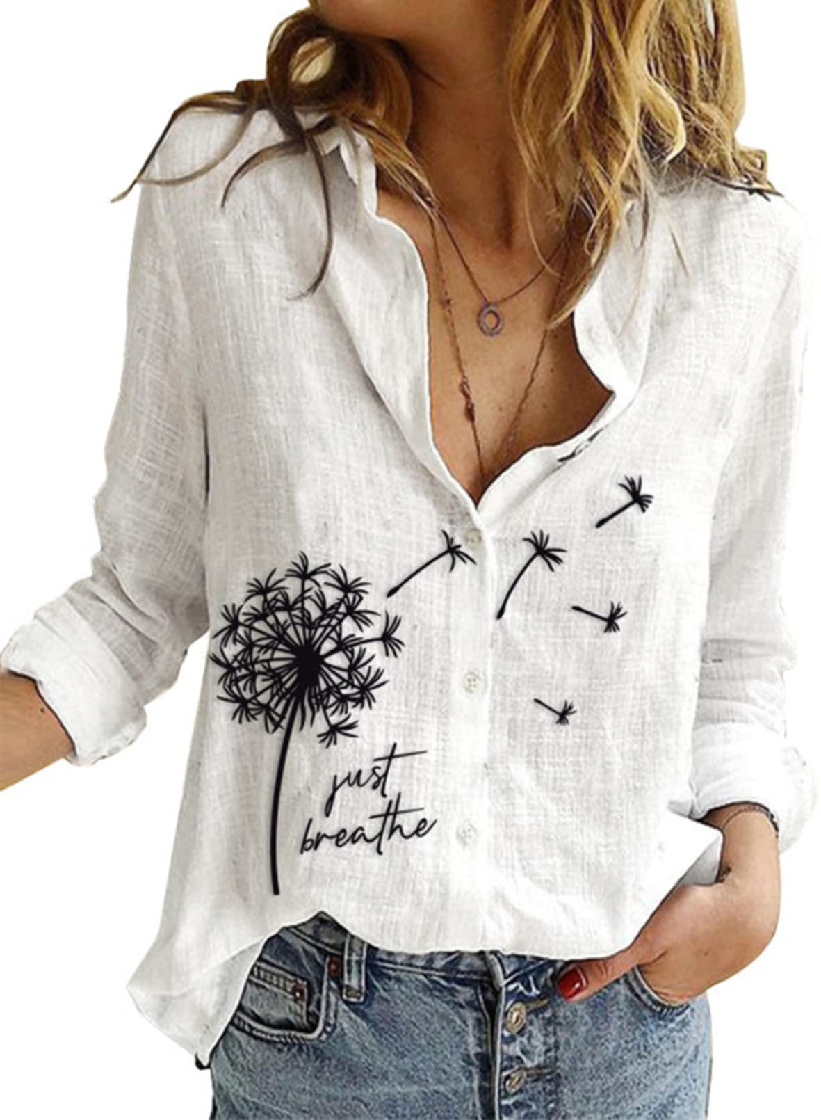 Stylish Women's V-Neck Roll Up Sleeve Button Down Blouse - Casual Office Wear & Spring Summer Tops for Women