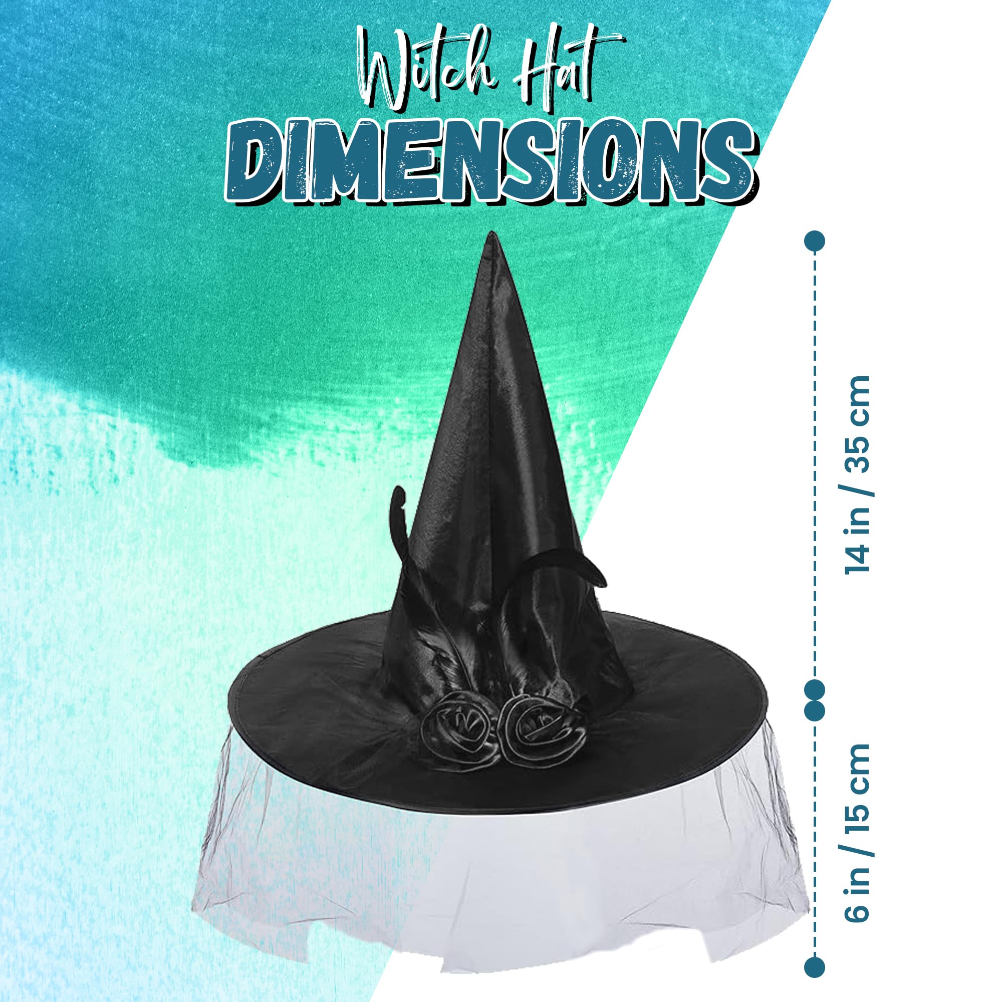 Halloween Witch Hat for Women - Black Witch Hat with Feathers & Lace Veil | Witch Costume Accessories for Women & Girls | Perfect for Halloween Parties, Cosplay & Witch-Themed Events