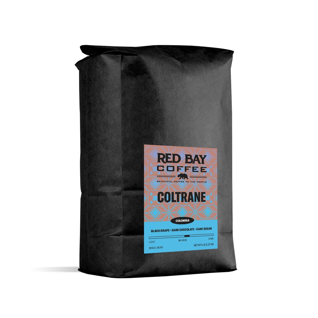 Red Bay Coffee Coltrane Colombian Whole Bean Coffee - Single Origin, Medium Roast Specialty Coffee Beans - 5 LB Resealable Bag - Perfect for Home Brewing, Office Use & Gifts