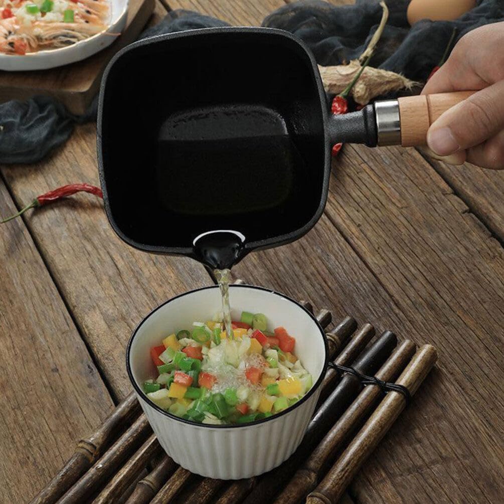 Yardwe 4 Inch Cast Iron Butter Melting Pot with Wooden Handle - Premium Oil Heating Cookware for Kitchen, Camping & Outdoor Cooking - Perfect for Melting Butter, Wax, Chocolate & Essential Oils