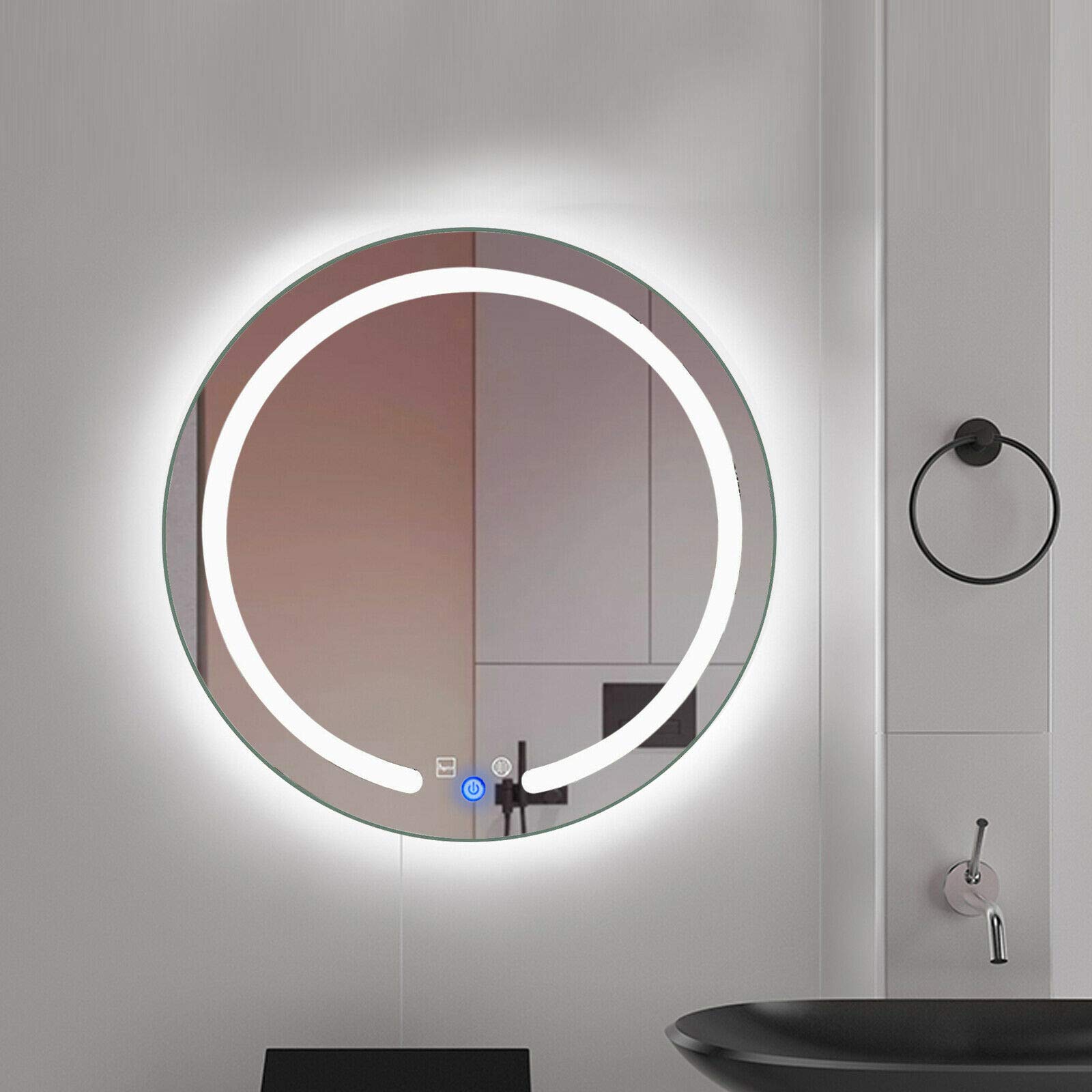 Gdrasuya 10/20 Inch Round LED Bathroom Mirror with Touch Button - Wall Mounted Vanity Makeup Mirror with Adjustable Lighting for Bathroom, Bedroom & Dressing Room
