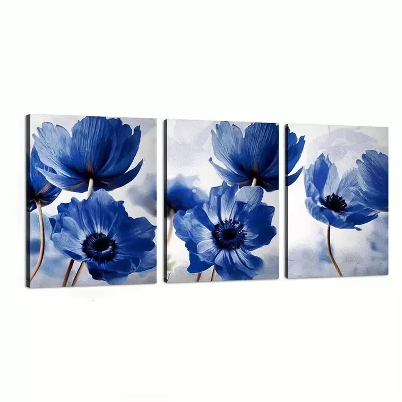 3pc Blue Poppy Flower Wall Art Set - Framed Canvas 50x70cm (19.7x27.6in) - High Quality Print - 100% Australian Made - Ready to Hang - Perfect for Living Room, Bedroom & Office Decor