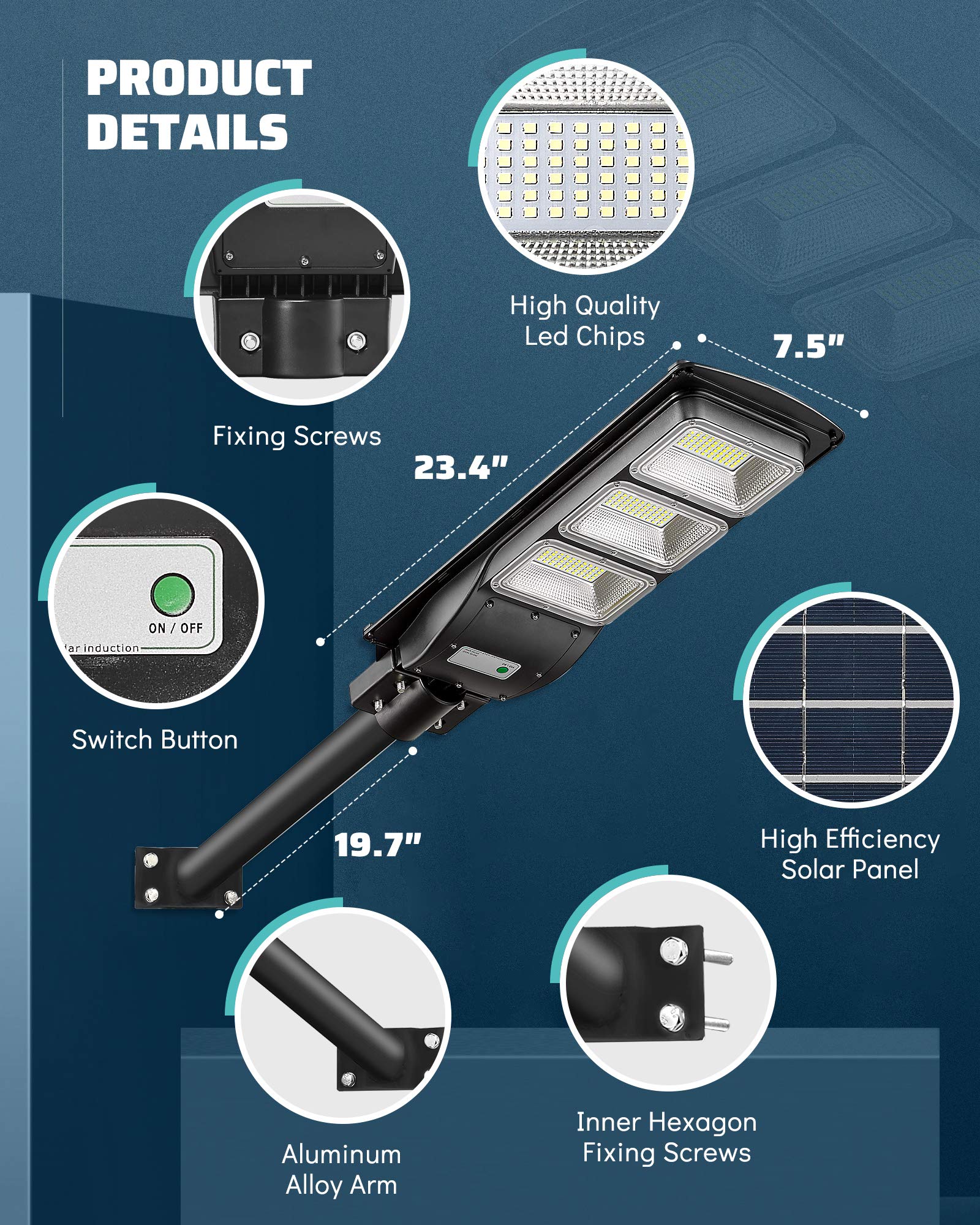 2 Pack 2000W Solar LED Street Lights with Motion Sensor - IP65 Waterproof Outdoor Security Lighting for Parking Lots, Driveways, Gardens - Dusk to Dawn Solar Powered Flood Lights for Home, Garage & Yard Safety